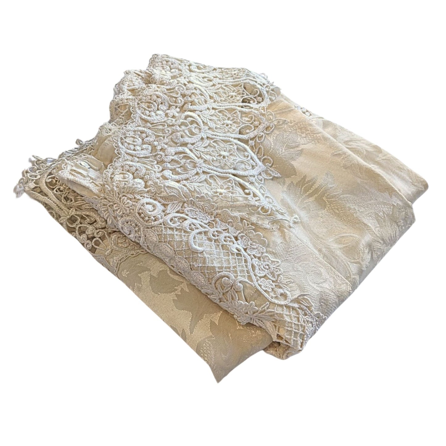 Vintage 80s LORALIE Ivory Romanian Macramé Lace Damask Wedding Sheath Dress Sz12