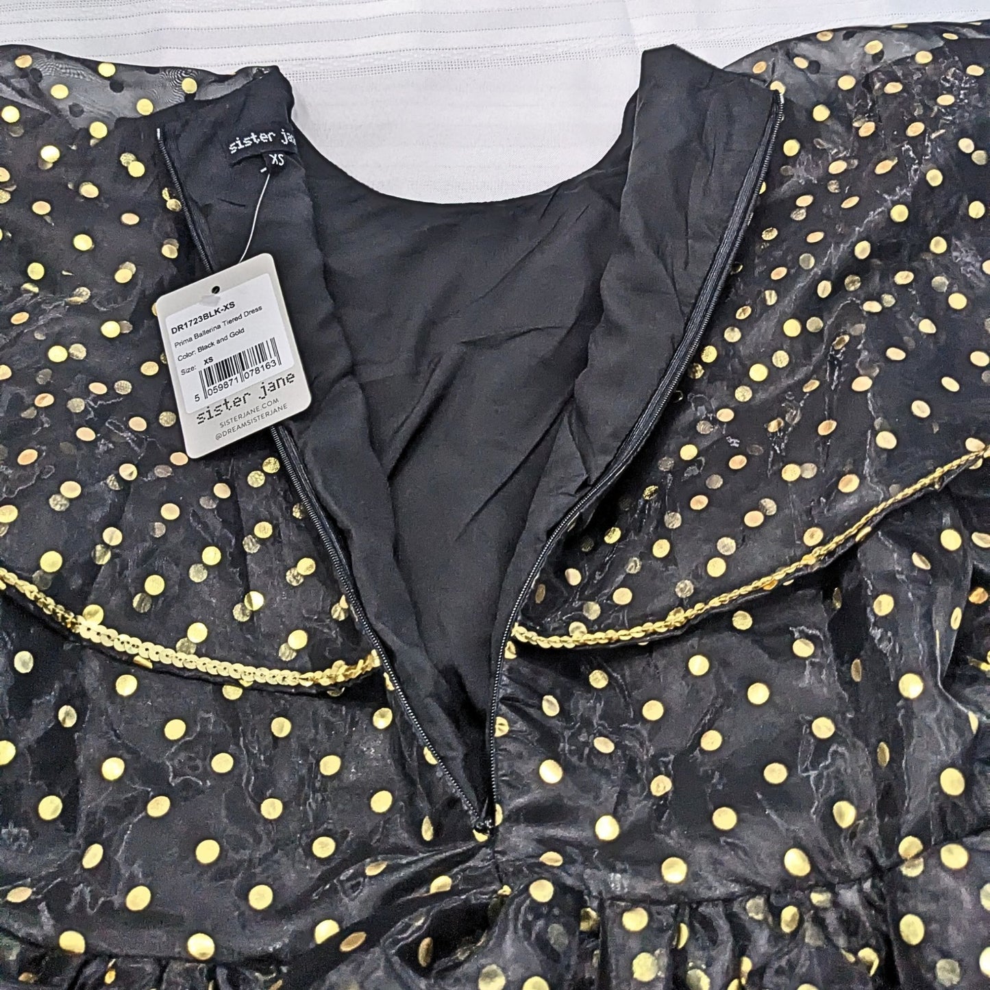 NWT SISTER JANE Prima Ballerina Black Gold Structured Organza Tiered Dress Sz XS