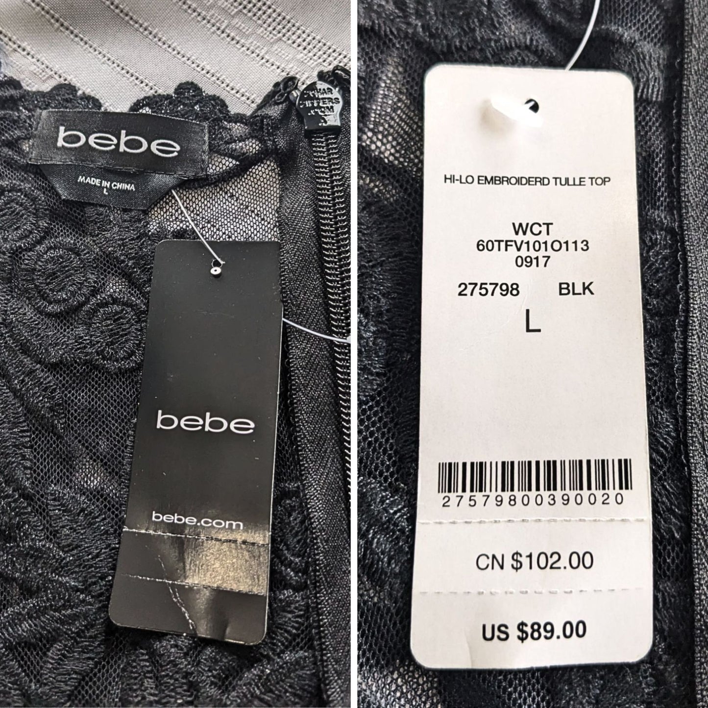 NWT BEBE Black Hi-Lo Embroidered Tulle Lace Overlay Festival Boho Tunic Top Sz L