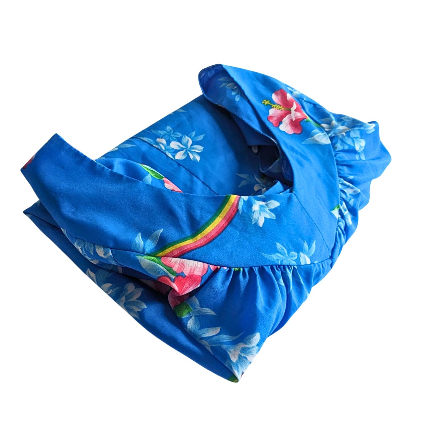 Vintage 60s ISLAND FASHIONS Blue Floral Rainbow Hawaiian Midi MuuMuu Dress Sz 10