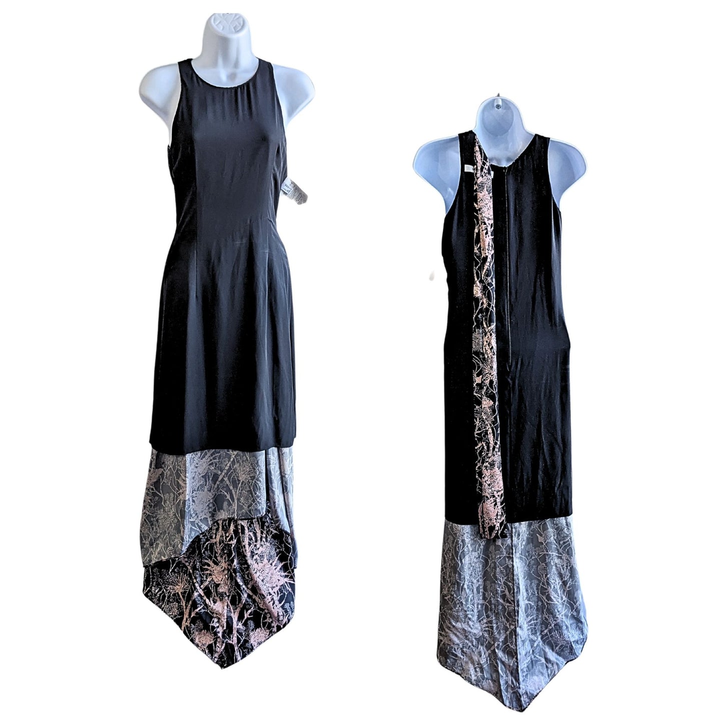 NWOT CEDRIC CHARLIER Black & Peach Thistle Print High-Lo Midi Dress Size 36/2