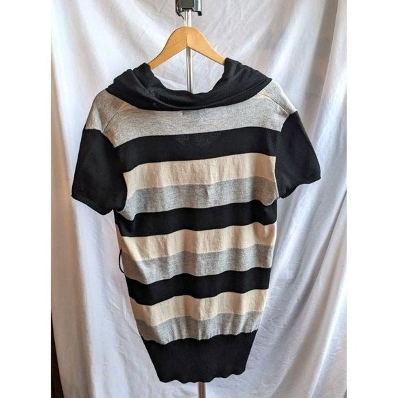 DEB Black Cream Blue Striped Sweater Short Sleeve Tunic Sweater CowlNeck Size 2X
