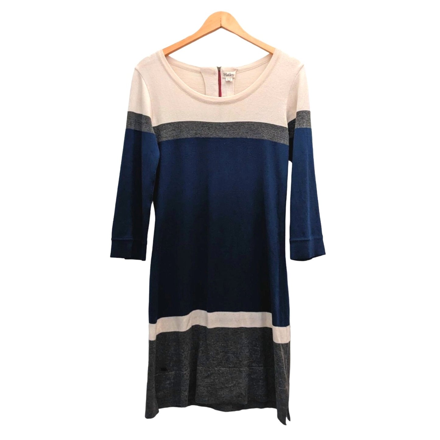 HATLEY Blue & Gray Colorblock Sweater Long Sleeve Dress Preppy Ease Size XS