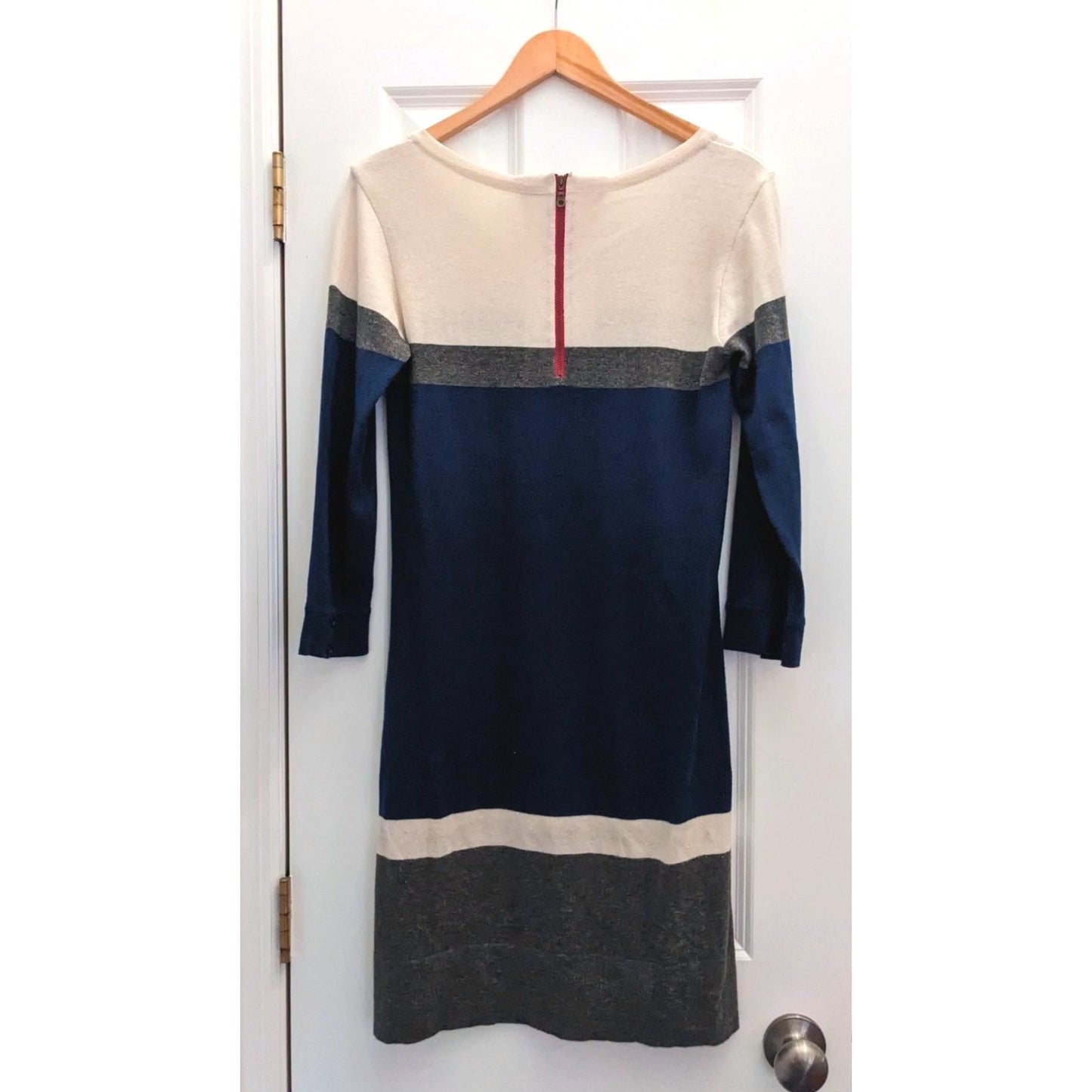 HATLEY Blue & Gray Colorblock Sweater Long Sleeve Dress Preppy Ease Size XS