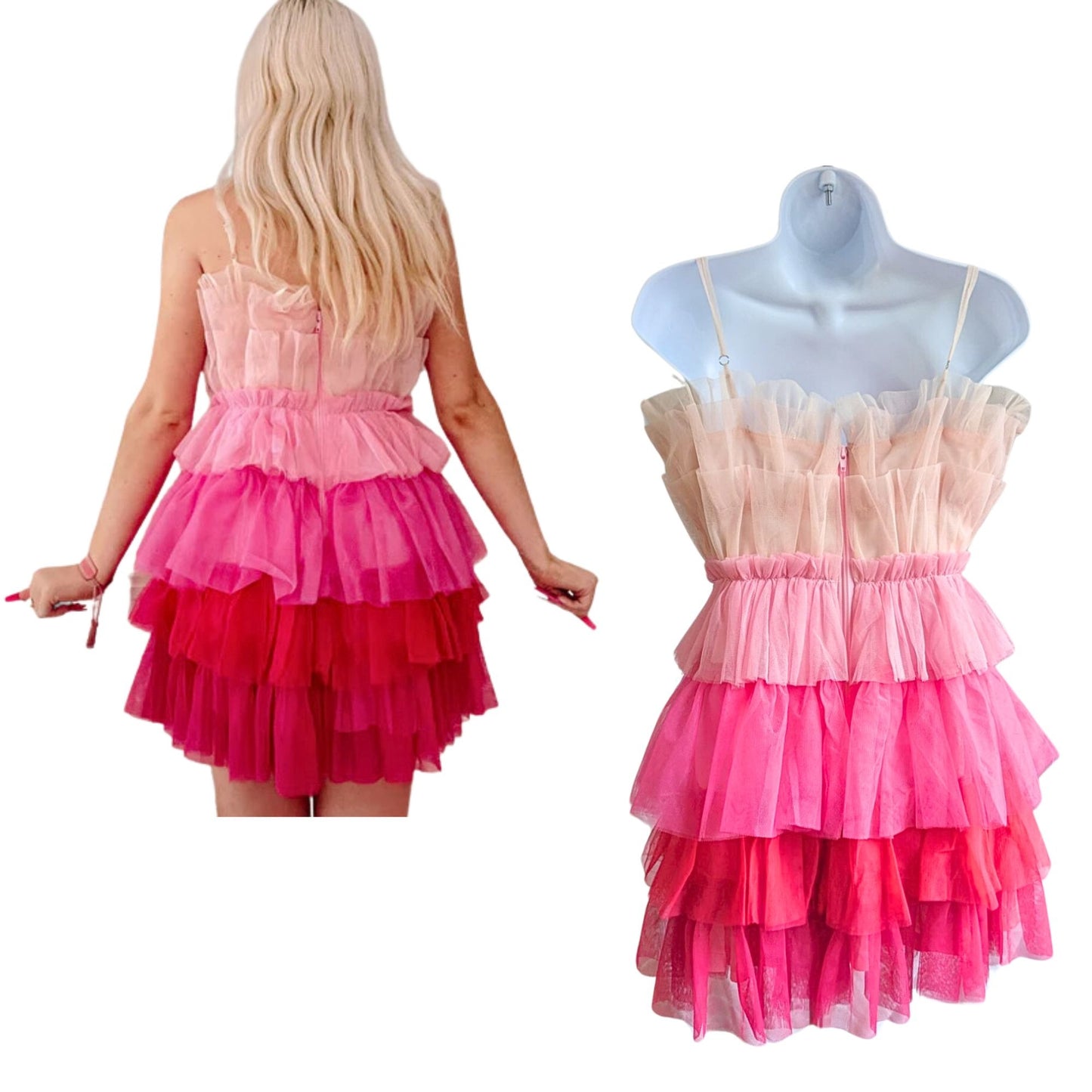 SASSY SHORTCAKE Shades of Sassy Pink Tiered Tulle Fit & Flare Mini Dress Size S