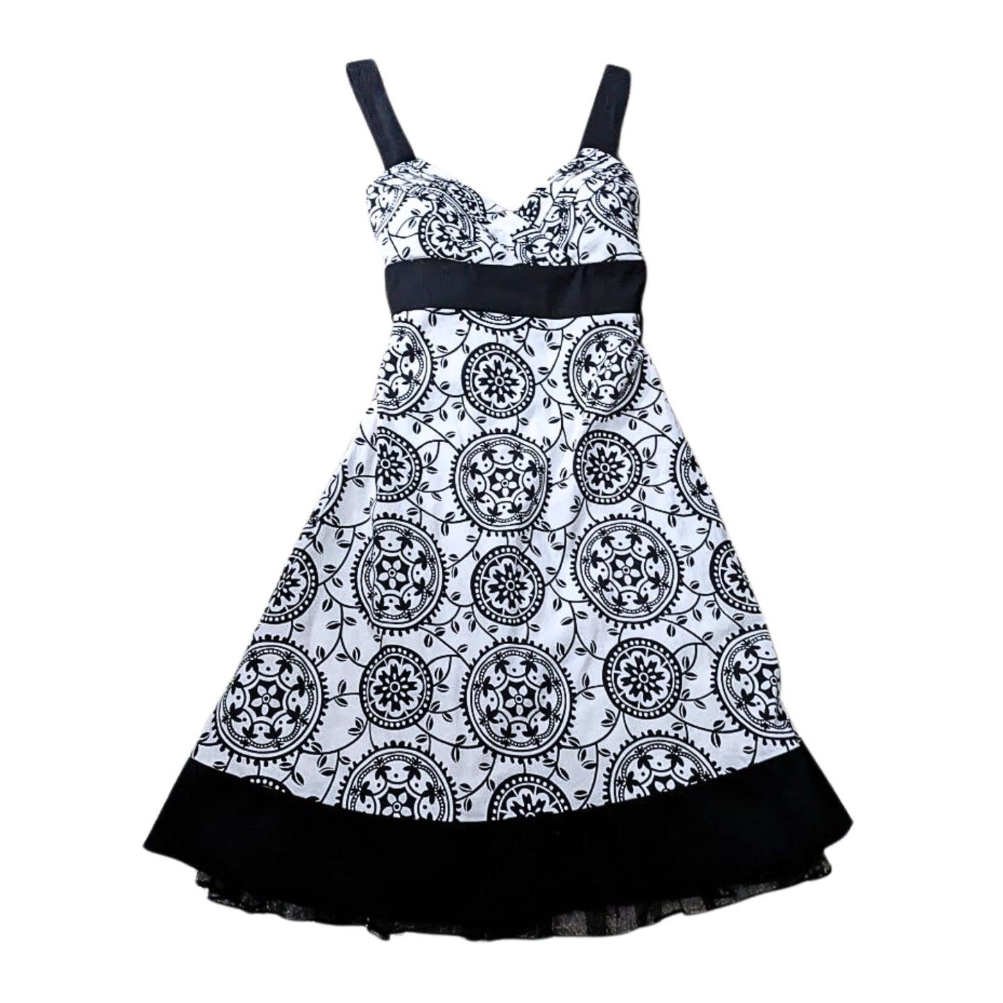 Vintage Y2K SPEECHLESS Black & White Suzani Print Fit & Flare Mini Dress Size 5
