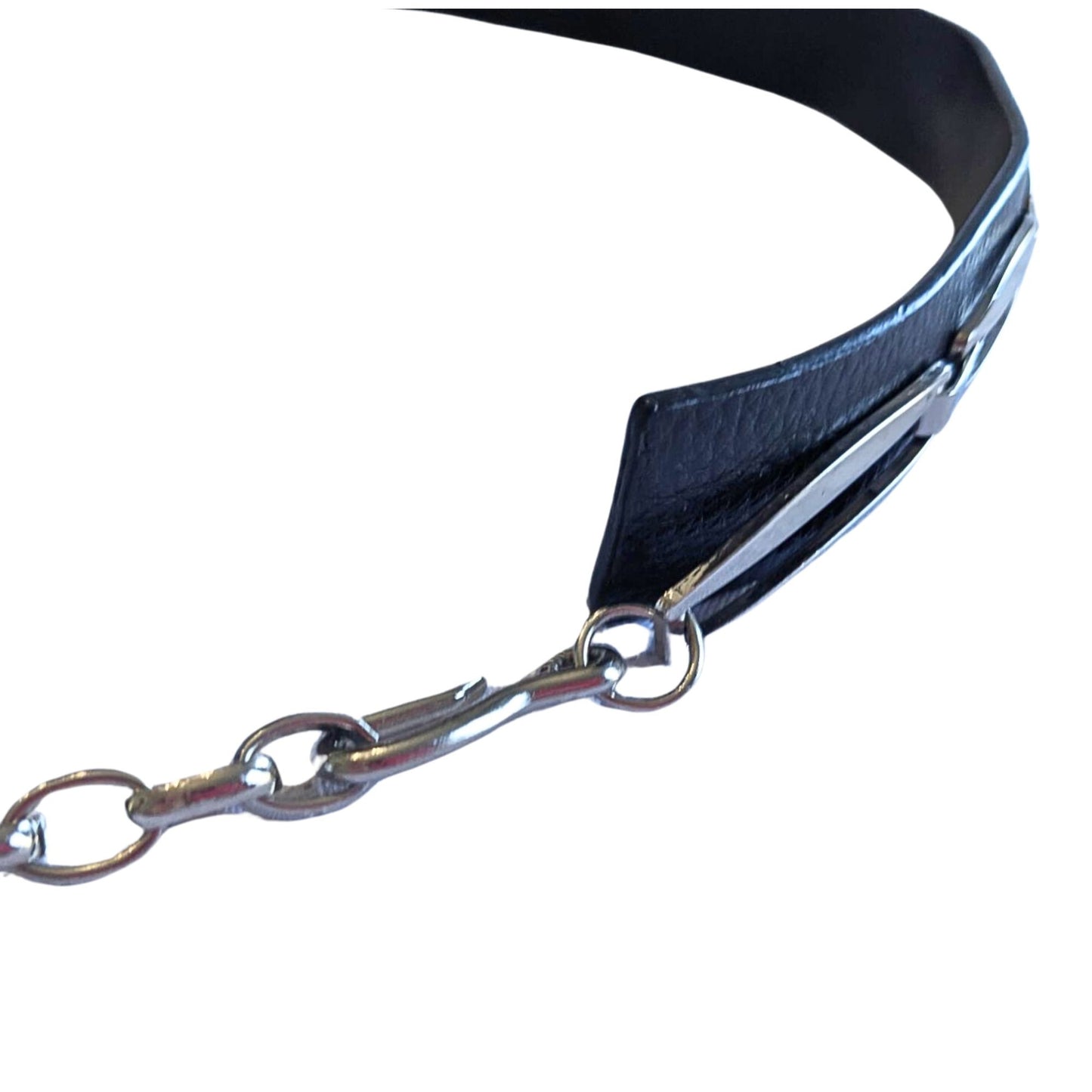 Vintage Y2K WCM NEW YORK Punk Rock Black & Silver Chain Genuine Leather Belt SzM