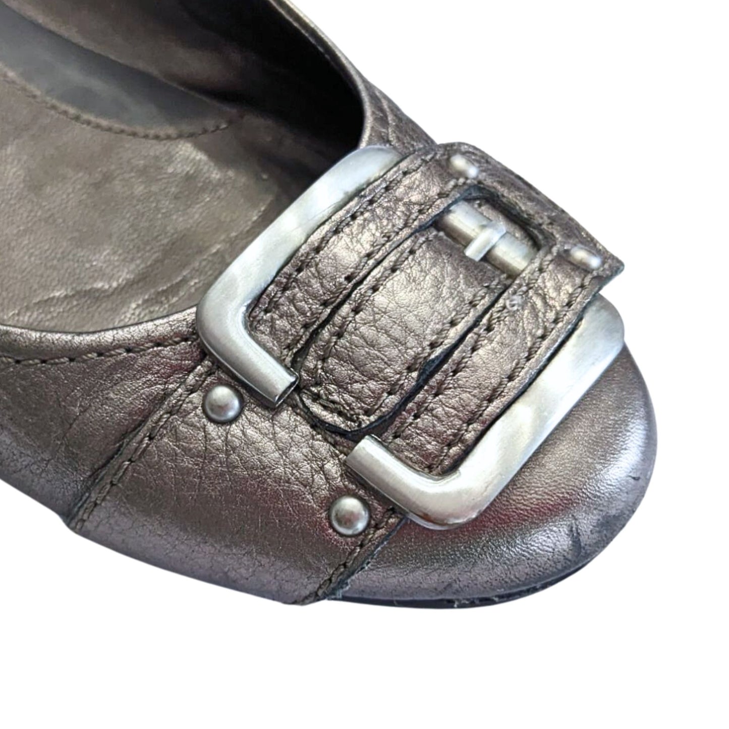 Vintage Y2K BANDOLINO Burnished Silver Ballet Flats w/ Buckle Size 6