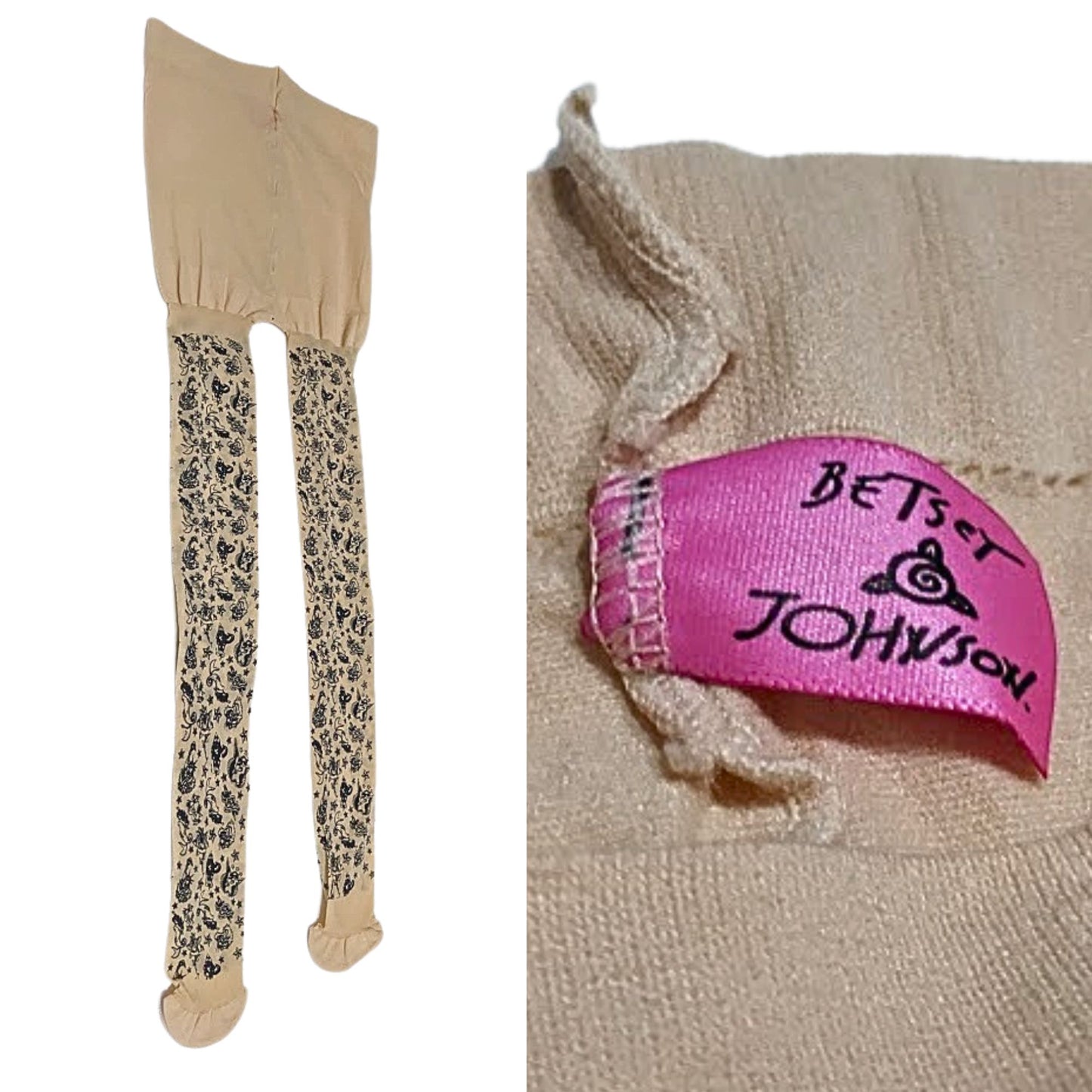 Rare NWOT Vintage Y2K BETSEY JOHNSON Tattoo Print Footed Tights S/M