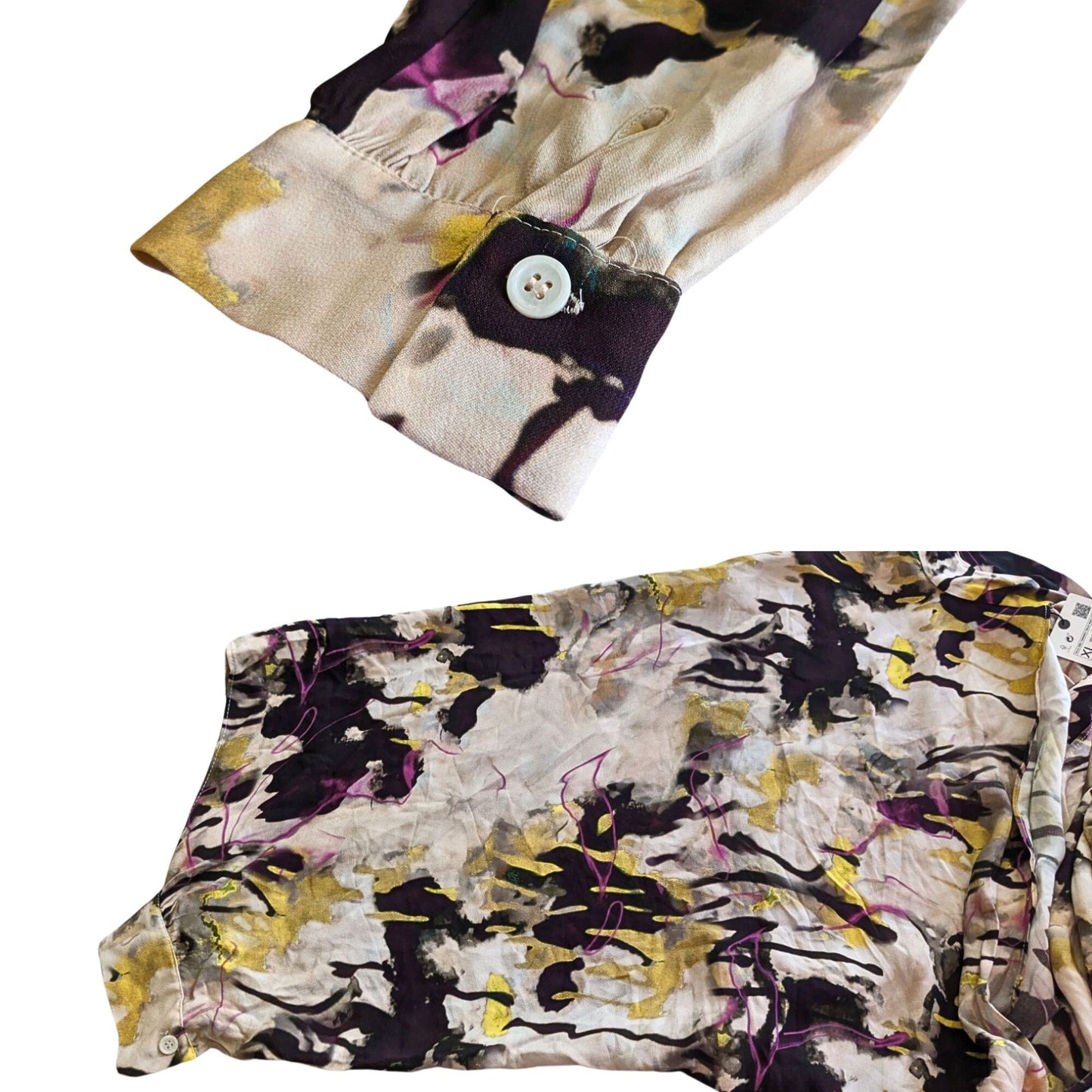 NWT ZARA High Neck Long Sleeve Peach Brown Violet Printed Midi Dress Size XL