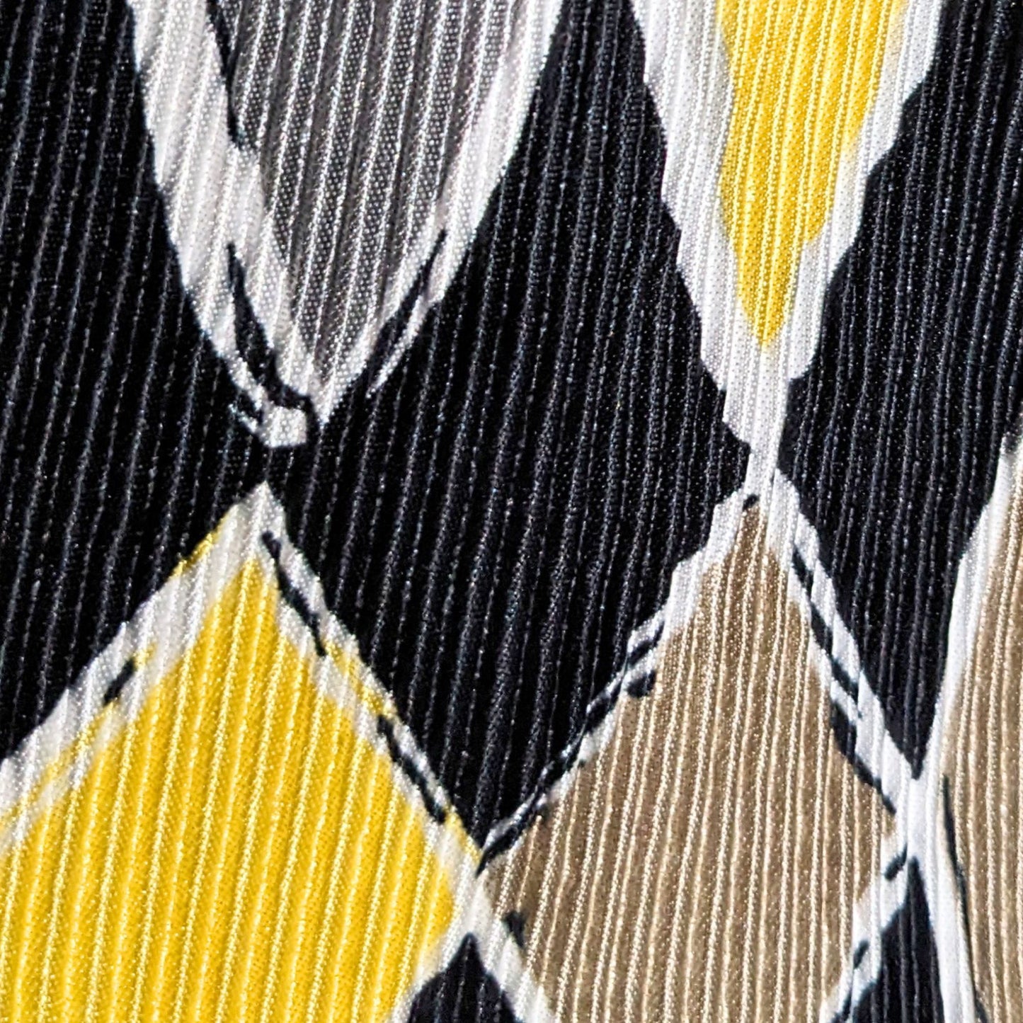 Vintage Y2K Nick & Sarah Gray Yellow Diamond Print Pleated Crepe Mini Dress Sz M