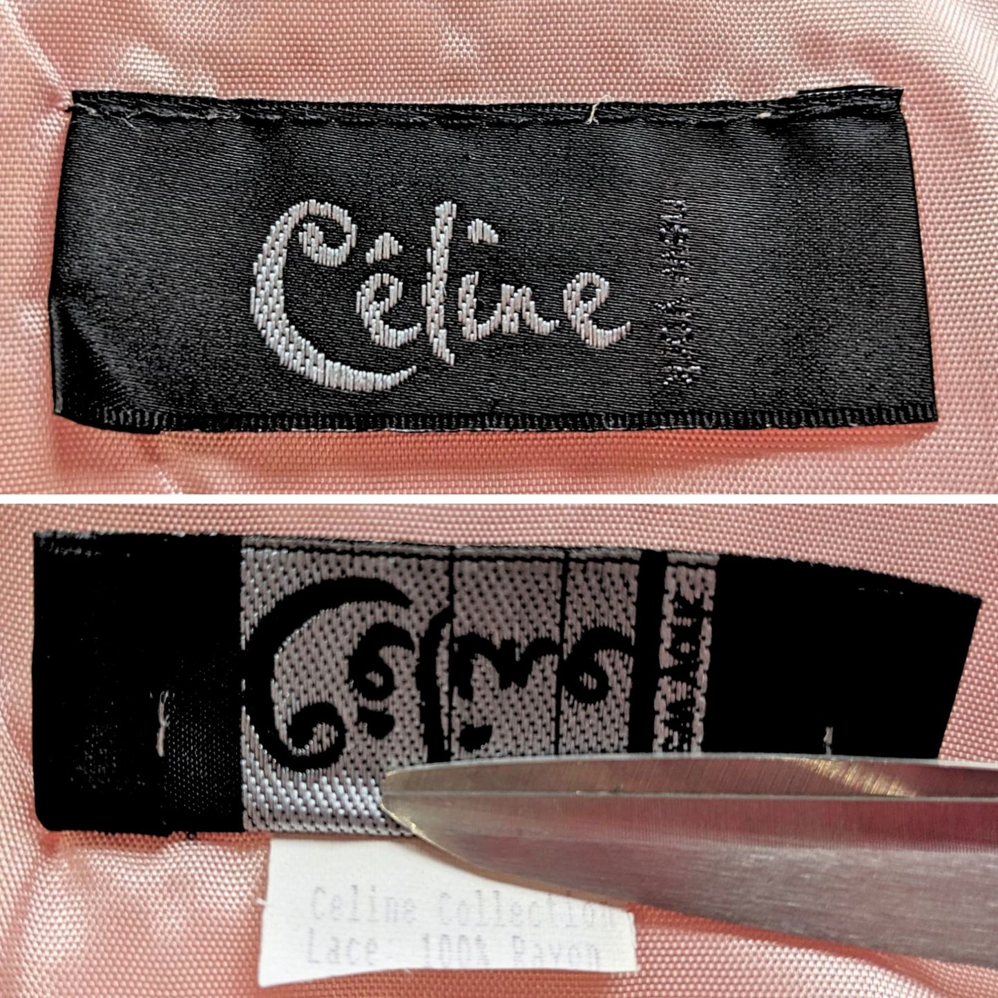Vintage 90s CELINE NEW YORK Mystery Pink Chiffon & Lace Evening Dress Size 14/16