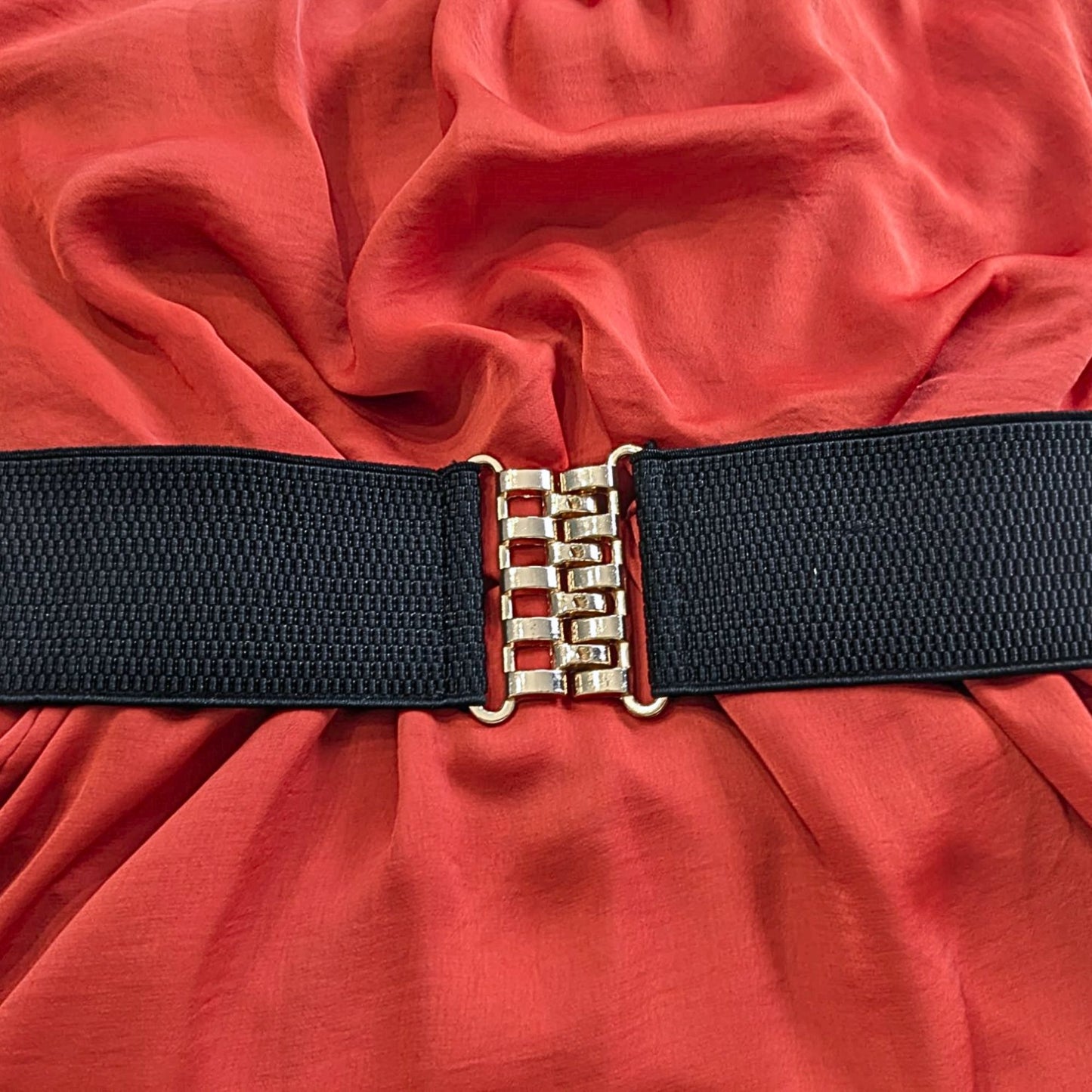 NWT Vtg Y2K CITY TRIANGLES Spice Red Wide Neoprene Belt Blouson Mini Dress Sz M