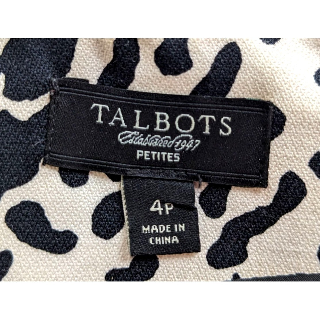 TALBOTS PETITES Cruella DeVil Dalmation Leopard Print Dress Black White Size 4P