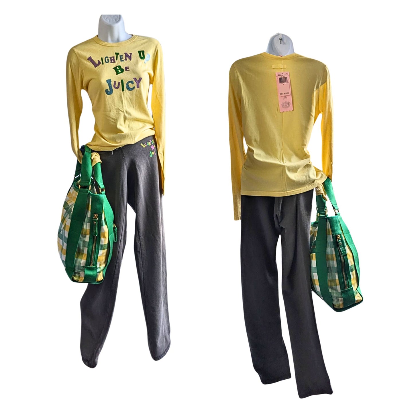 Vtg Y2K JUICY COUTURE 3-pc Kidcore Yellow Green Matching Outfit w/ Belt Bag Sz M