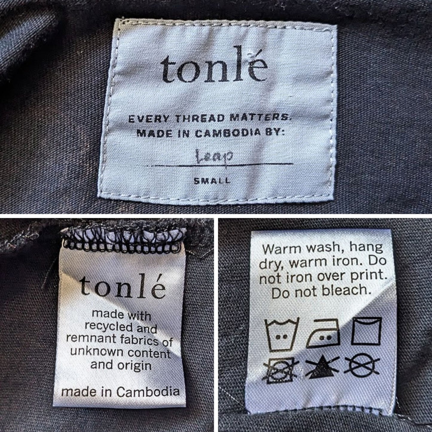 TONLÉ Sustainably Handmade Gray Brown Leaf Boat Neck Relaxed Fit Tee Size S