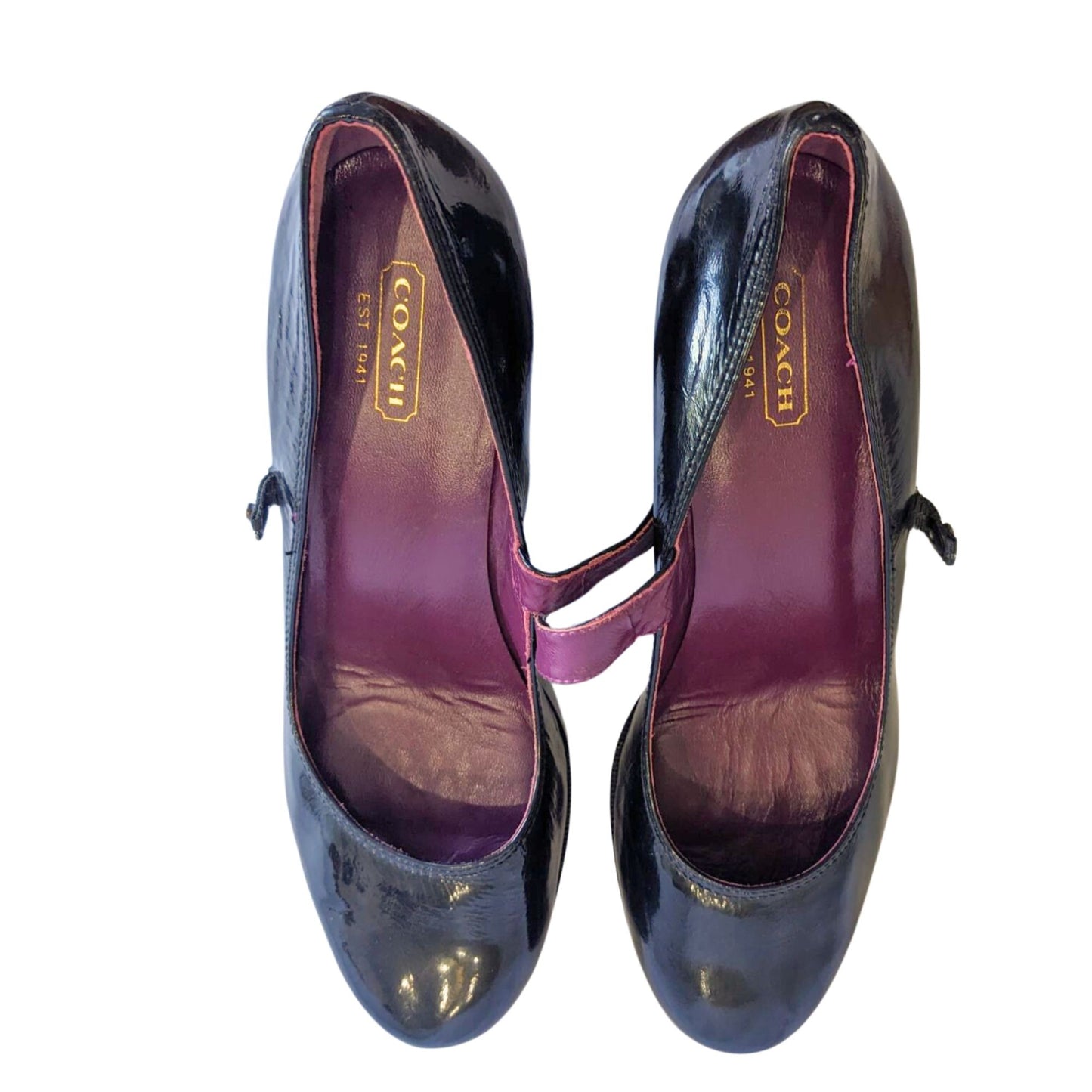Vintage Y2K COACH Lilas Black Patent Leather Chunky Platform Mary Jane Heels Sz8