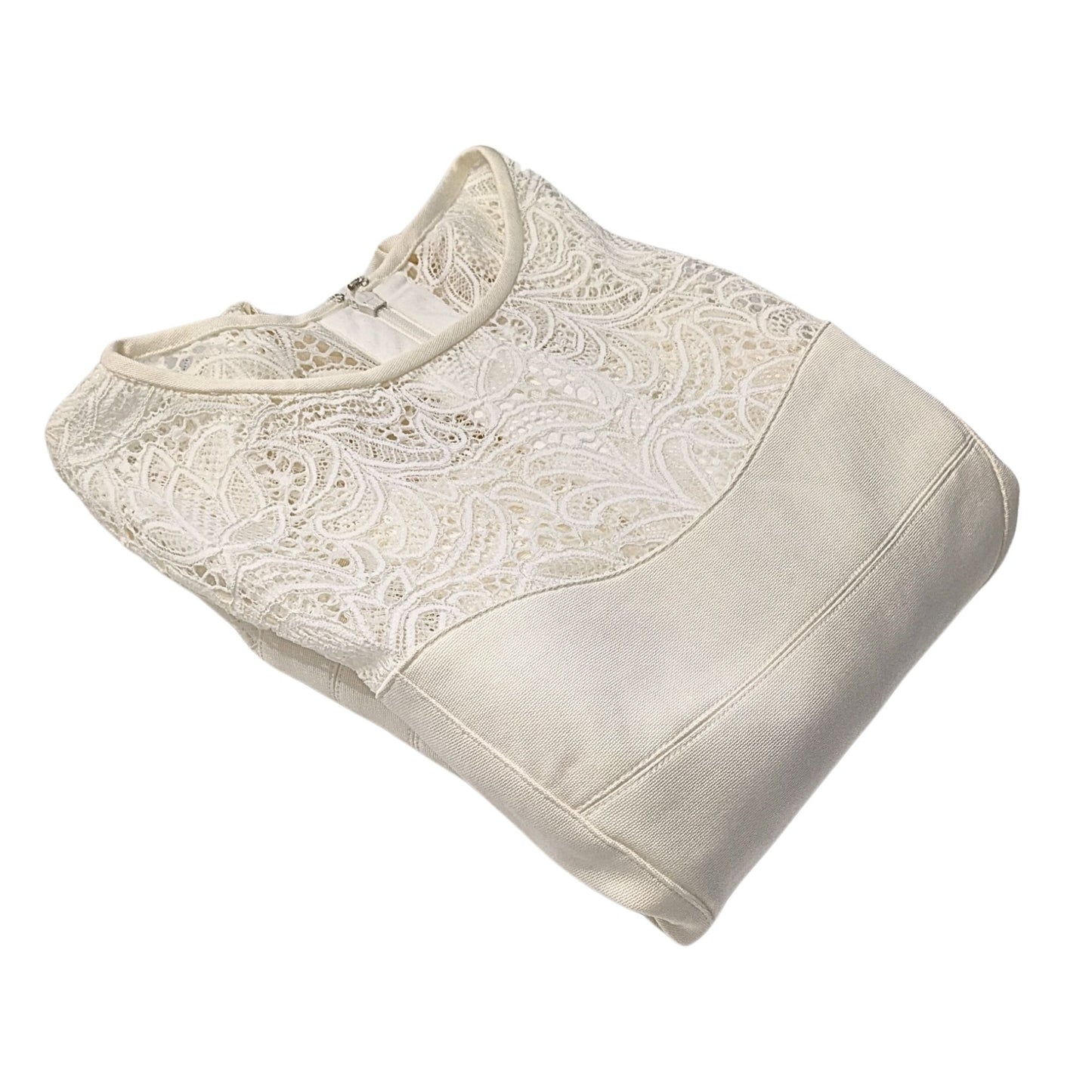 NWOT Vtg Y2K CACHE Ivory Bodycon Bandage Illusion Lace Cutout Mini Dress Size 8