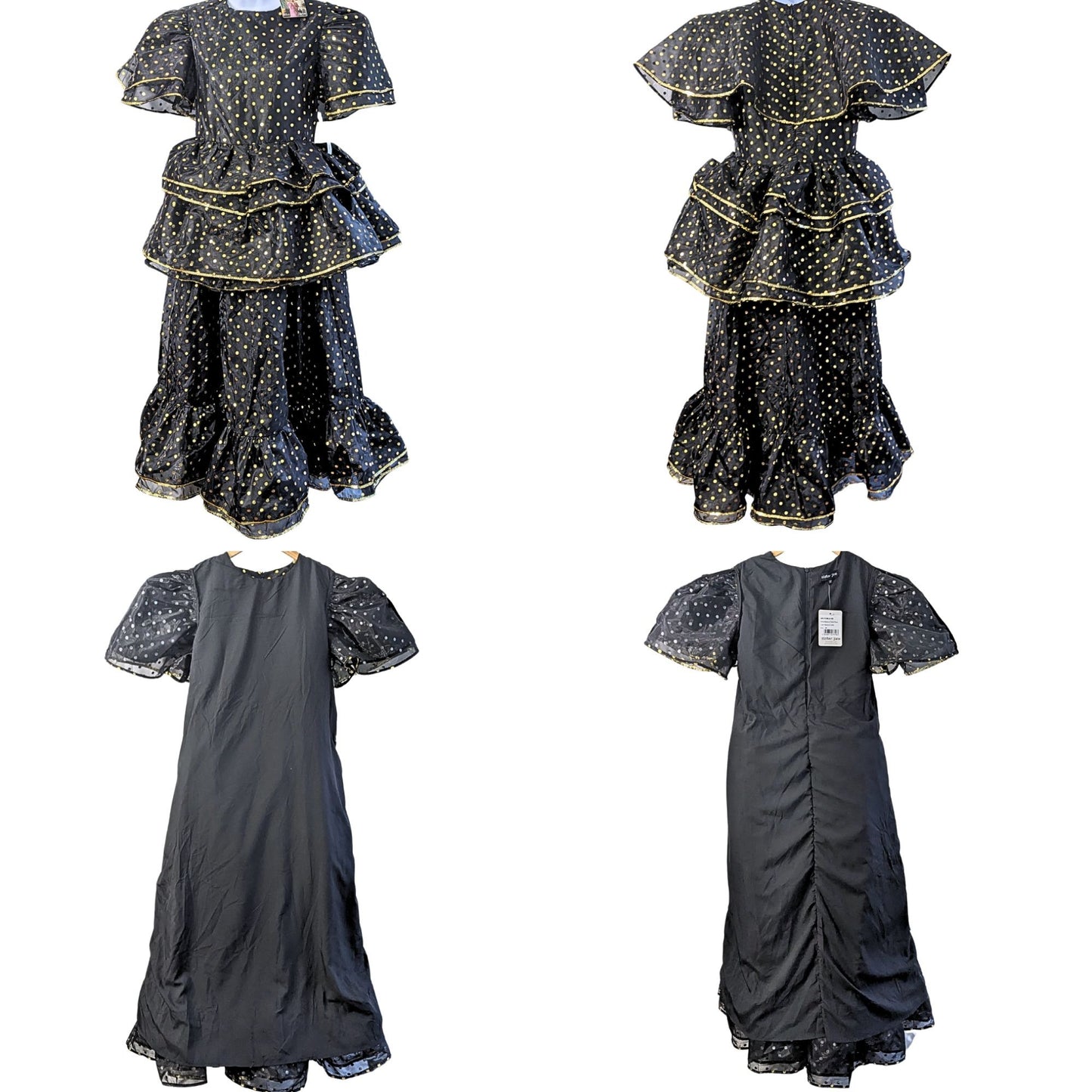 NWT SISTER JANE Prima Ballerina Black Gold Structured Organza Tiered Dress Sz XS