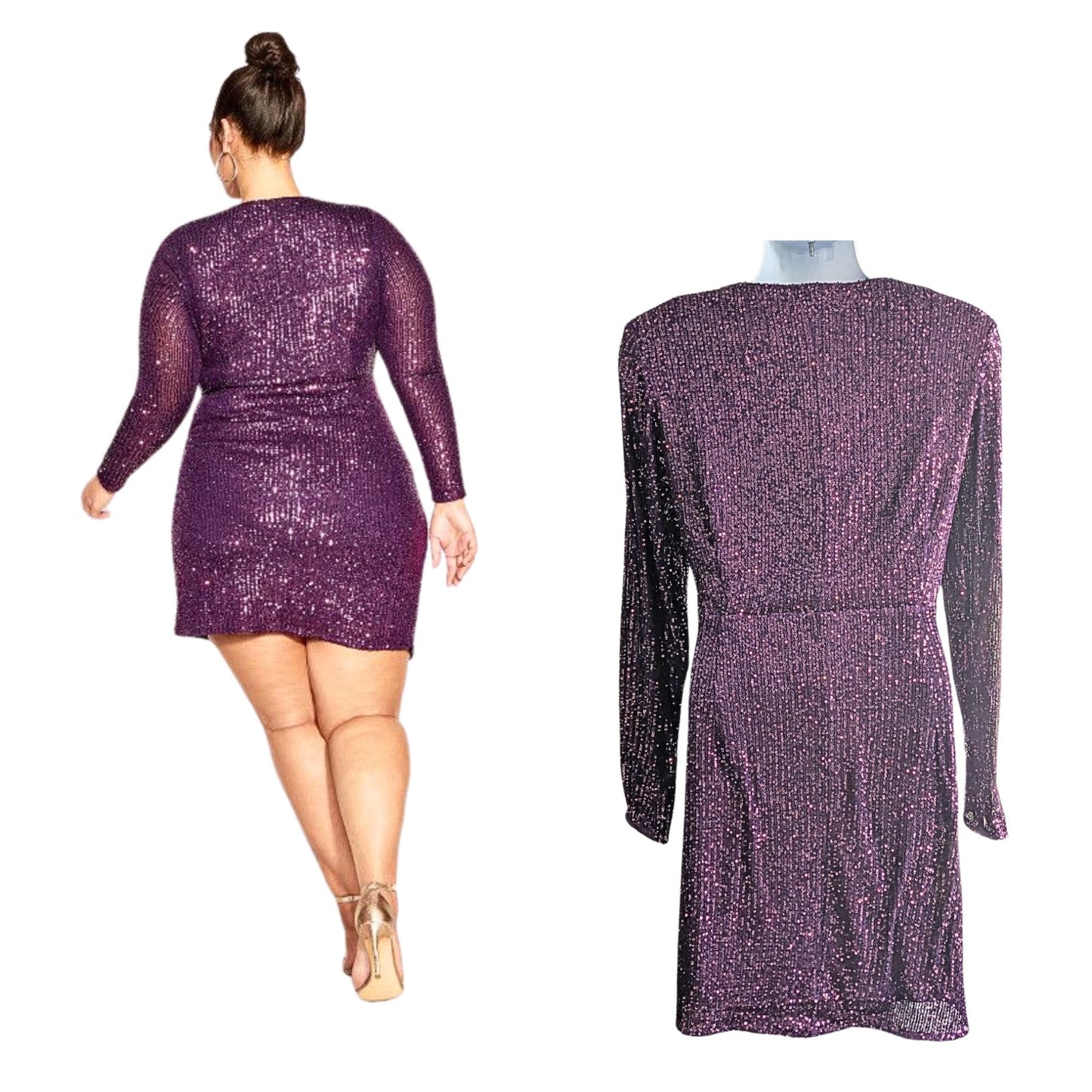 CITY CHIC Violet Razzle Sequin Faux Wrap Mini Dress Size L/20