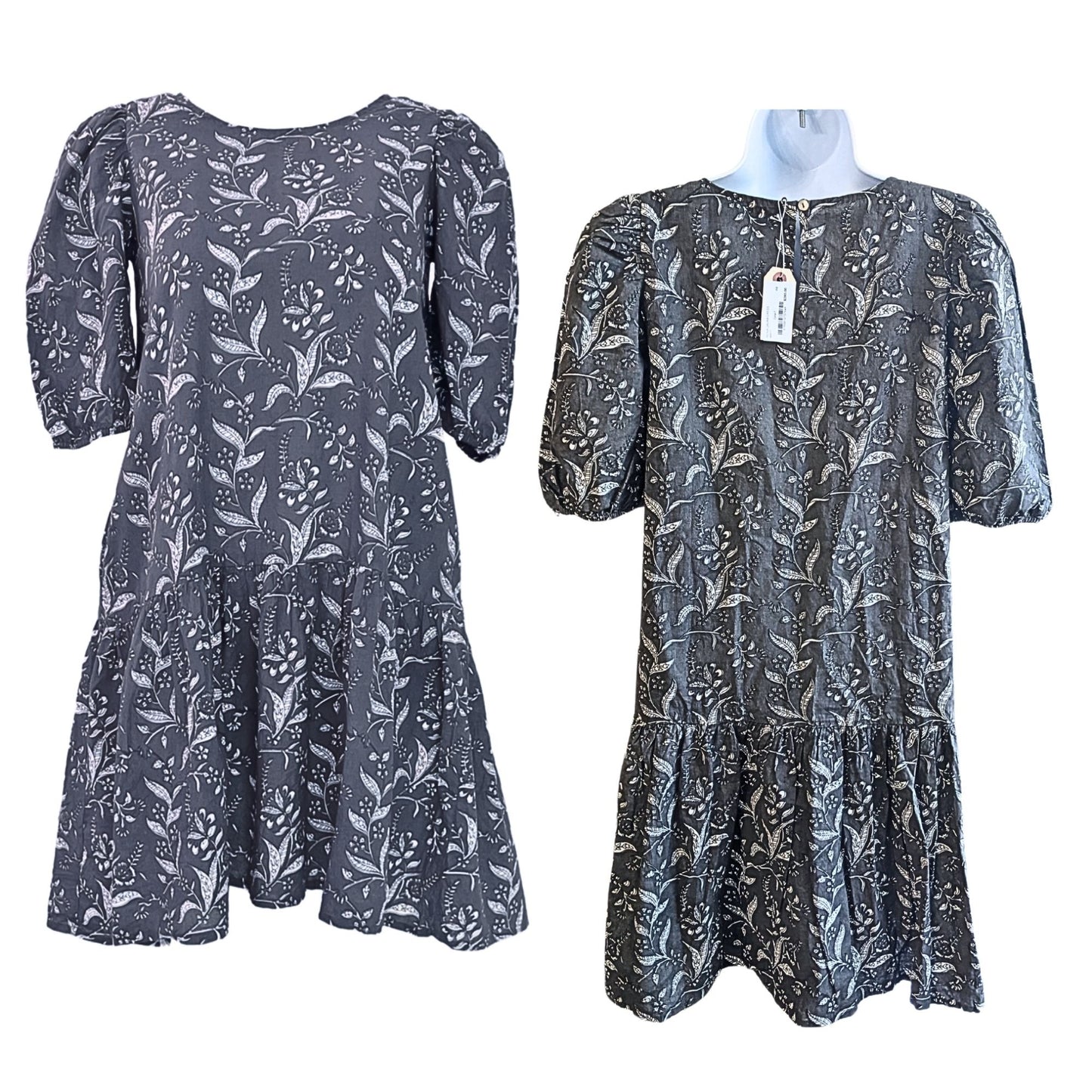 NWT MATTA Kenia Dadra Ghat Blue 100% Organic Cotton Smock Puff Mini Dress Sz XS