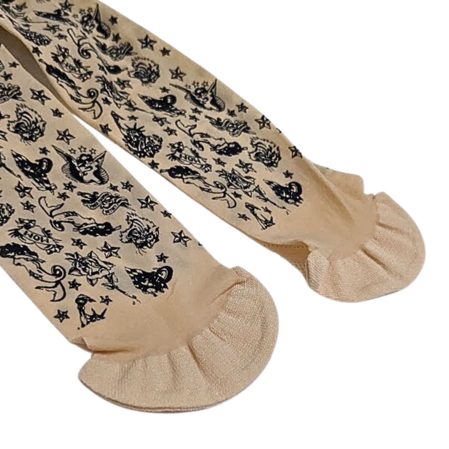 Rare NWOT Vintage Y2K BETSEY JOHNSON Tattoo Print Footed Tights S/M
