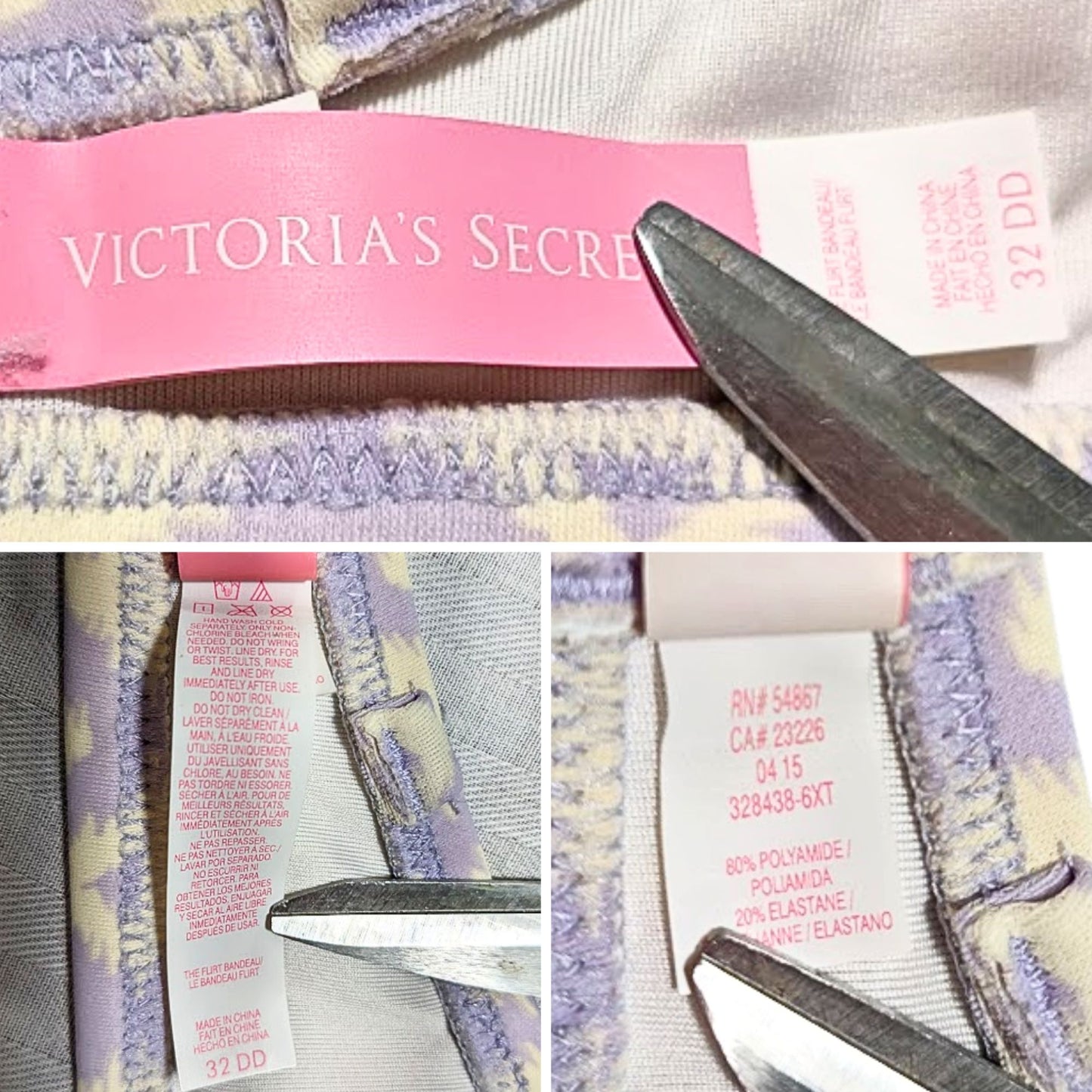 VICTORIA'S SECRET Flirt Bandeau Ikat Coral & Lavender Bikini Top Size 32DD