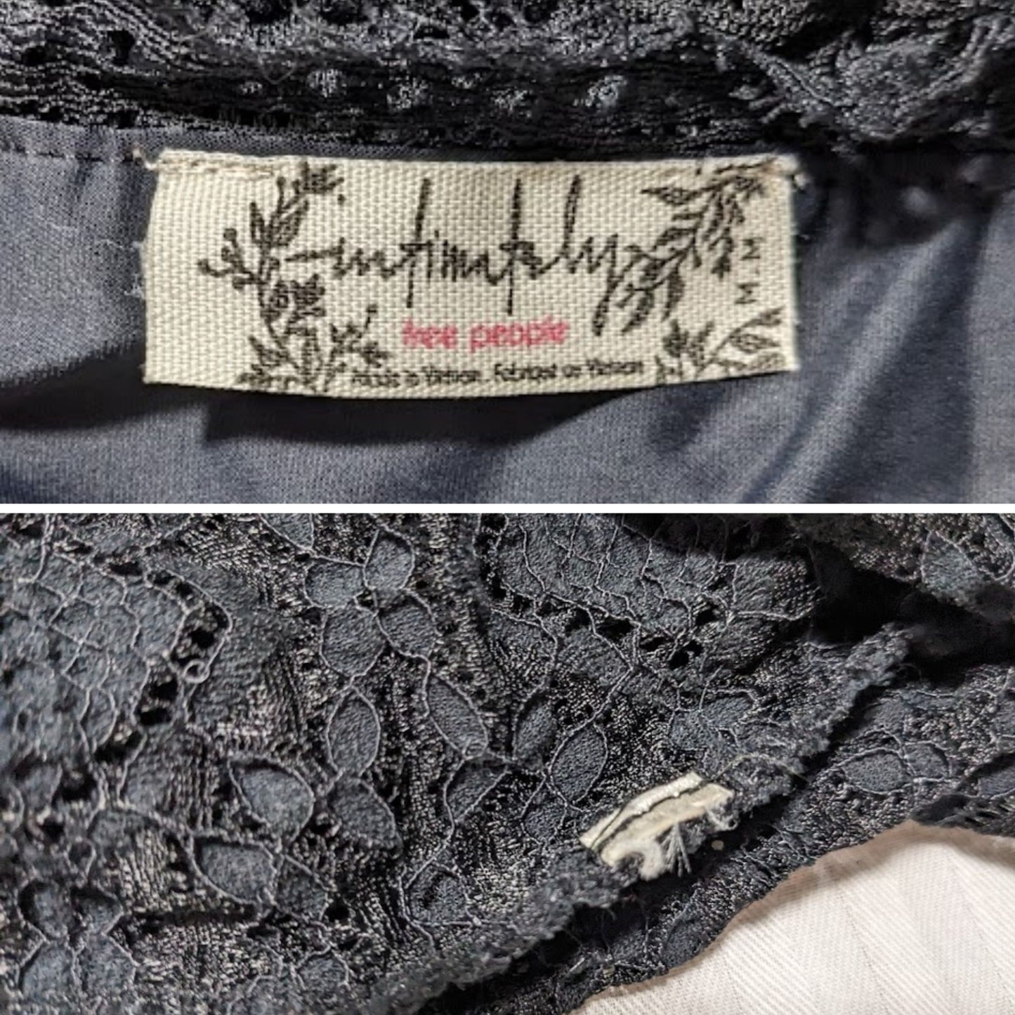 FREE PEOPLE iNTIMATELY Black Follow Me Lace Cami Black Negligee w/Shelf Bra Sz S
