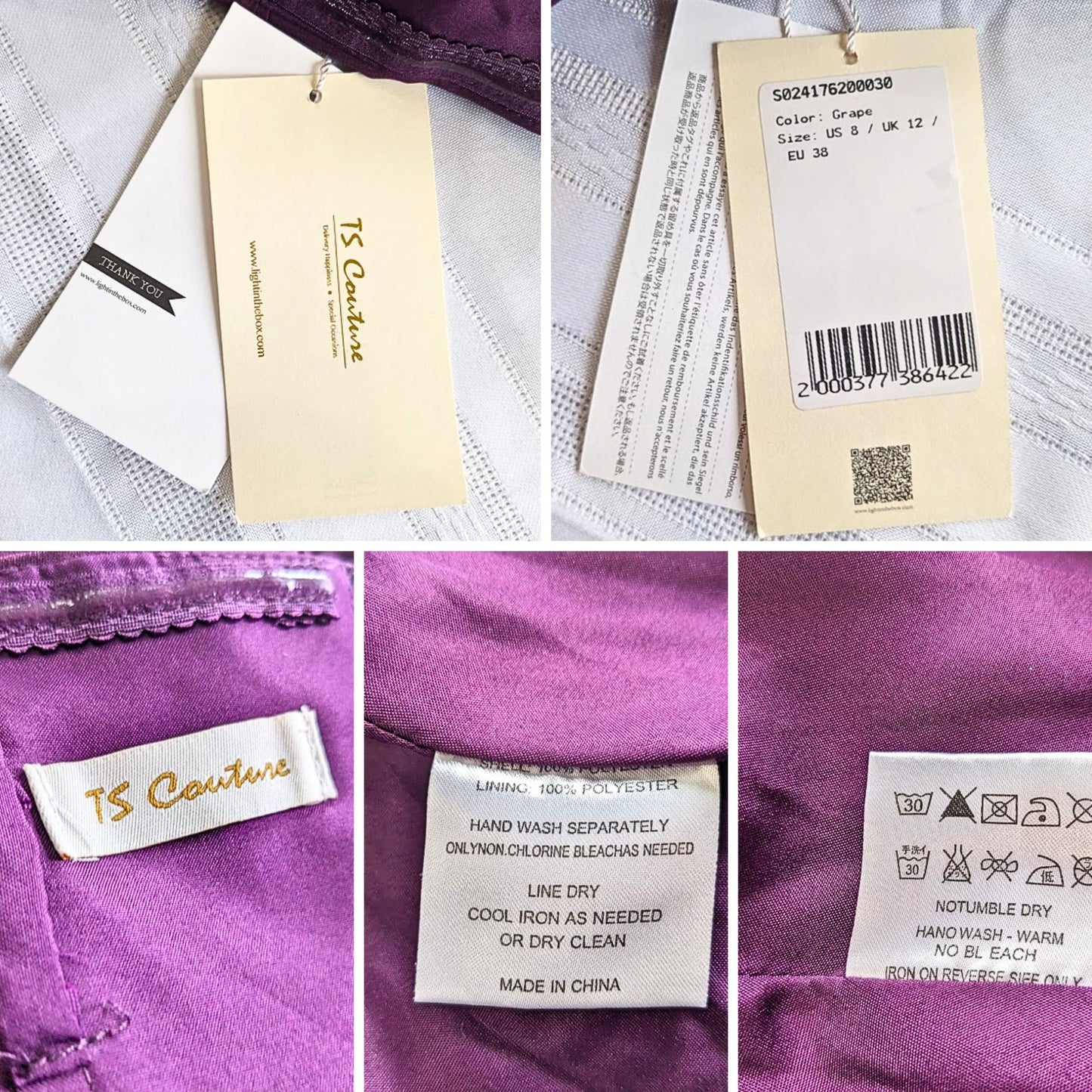 NWT TS COUTURE Strapless Grape Pleated Chiffon Fairy Ruffle Tea Prom Dress Sz 8