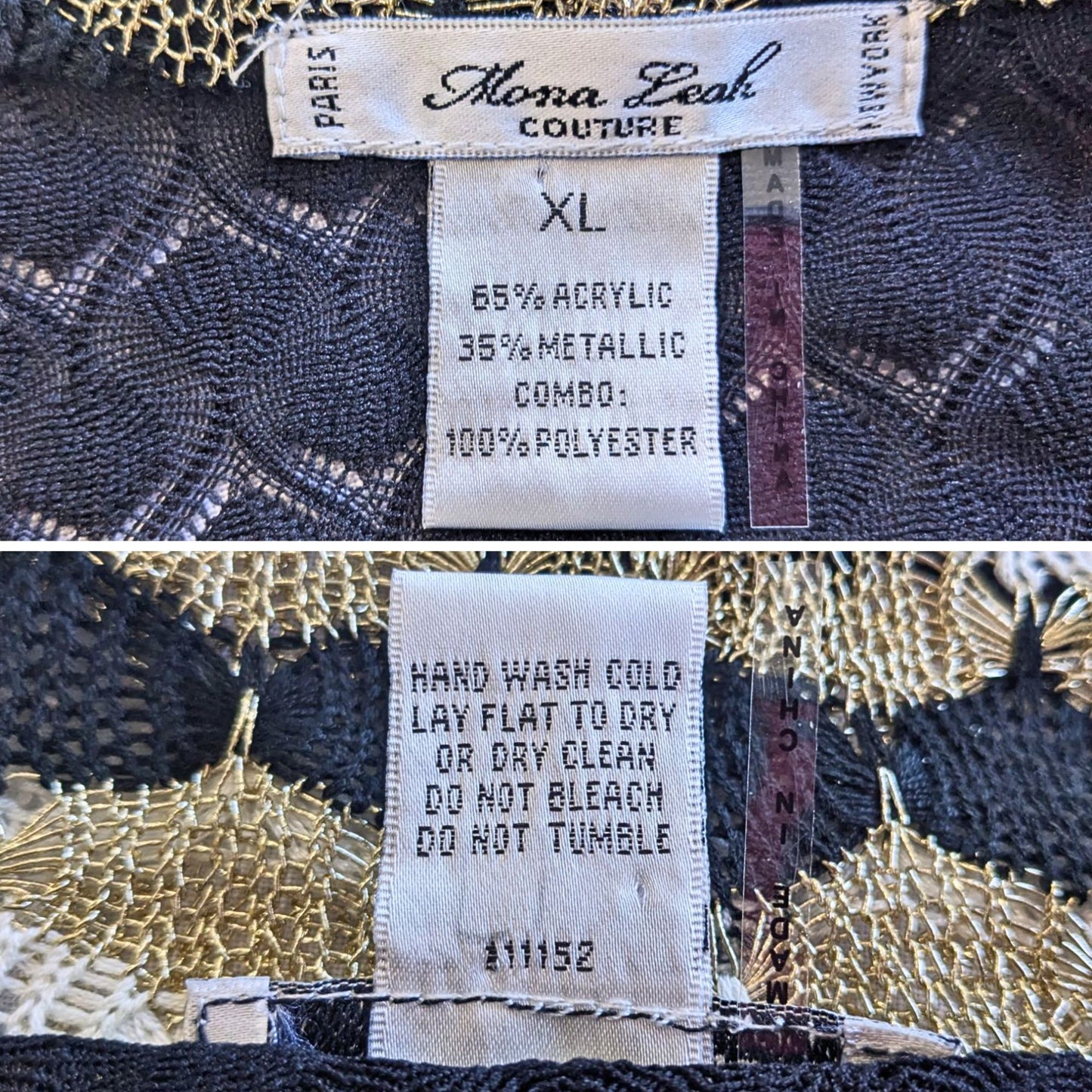 Vintage 90s MONA LEAH COUTURE Metallic Open Knit Semi-Sheer Cardigan Size XL