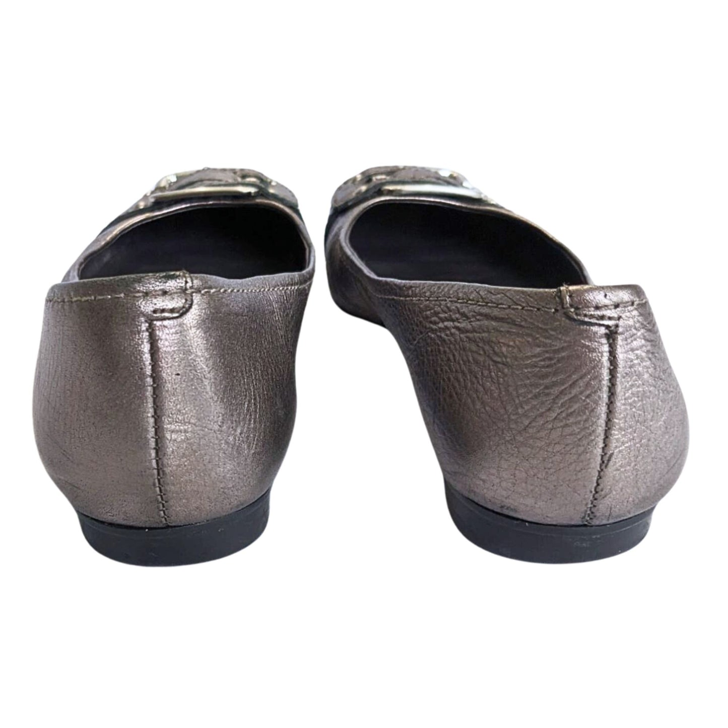 Vintage Y2K BANDOLINO Burnished Silver Ballet Flats w/ Buckle Size 6