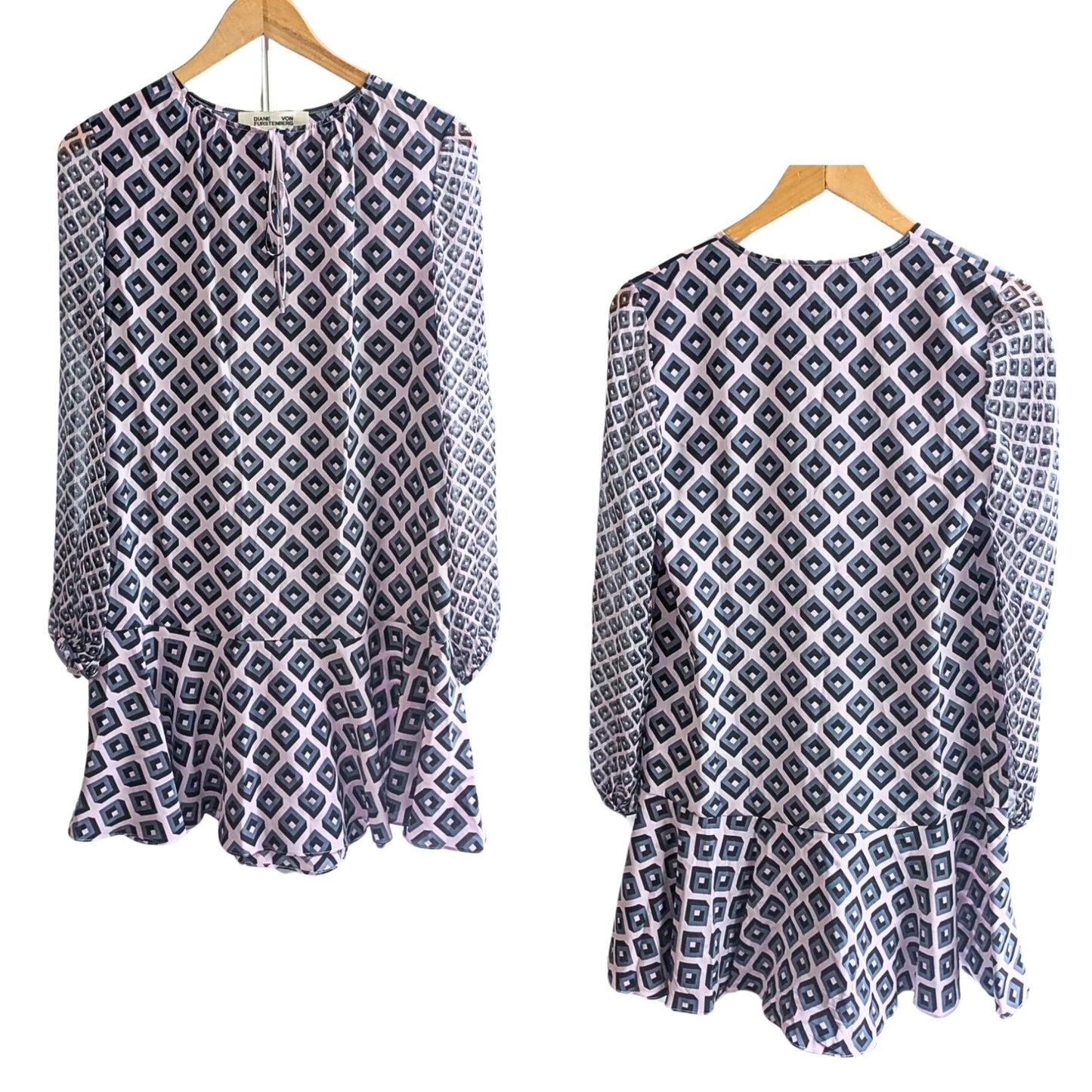 DIANE VON FURSTENBERG Purple Gray Keyhole Geometric Drop Waist Mini Dress Sz 0