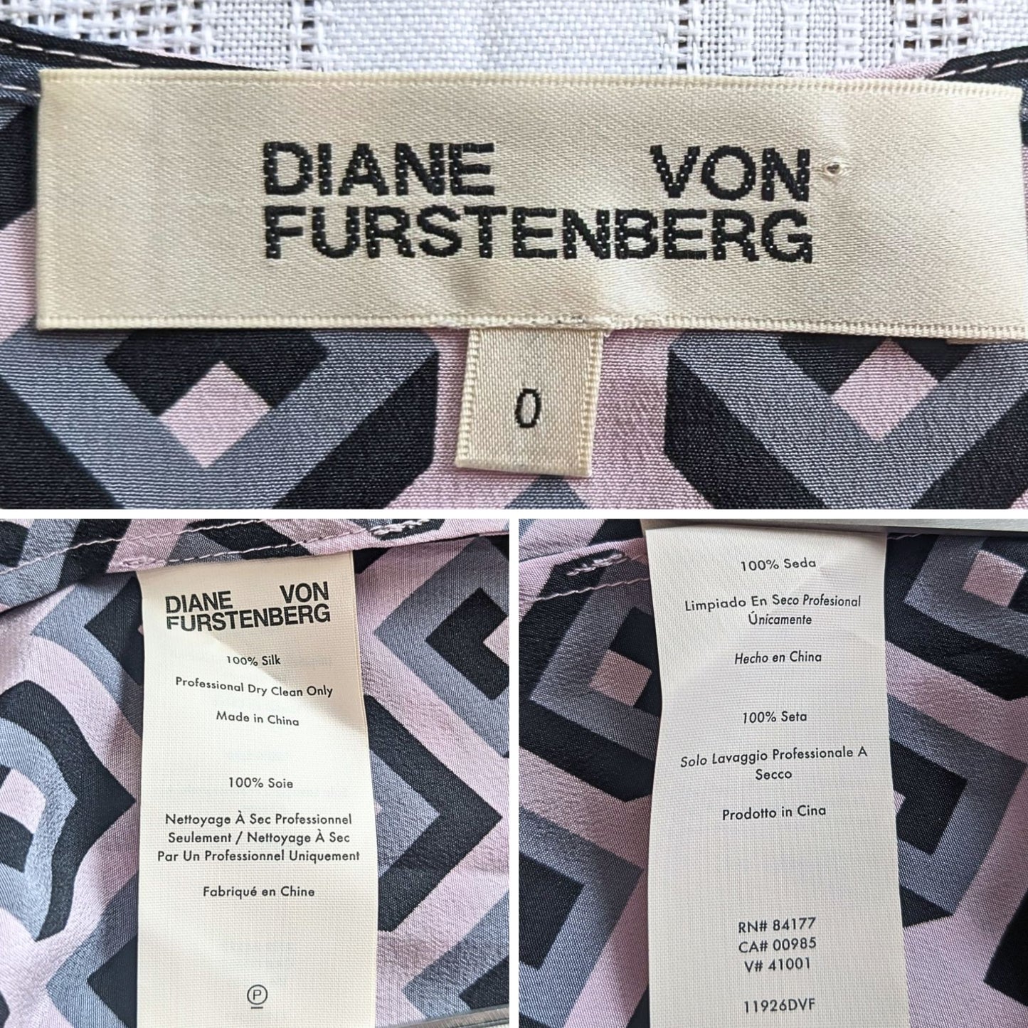 DIANE VON FURSTENBERG Purple Gray Keyhole Geometric Drop Waist Mini Dress Sz 0