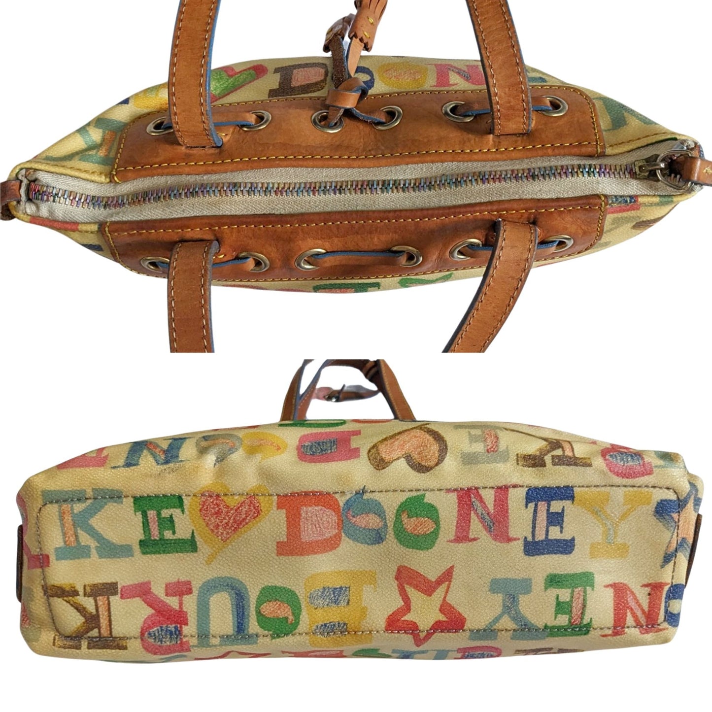 Vintage Y2K DOONEY & BOURKE Set Rainbow Doodle Satchel w/ Bumble Bee Coin Pouch