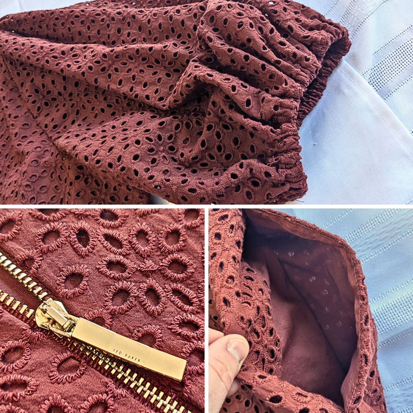 NWOT TED BAKER Belllaa Prairiecore Puff Sleeve Midi Broderie Eyelet Dress Sz6/14