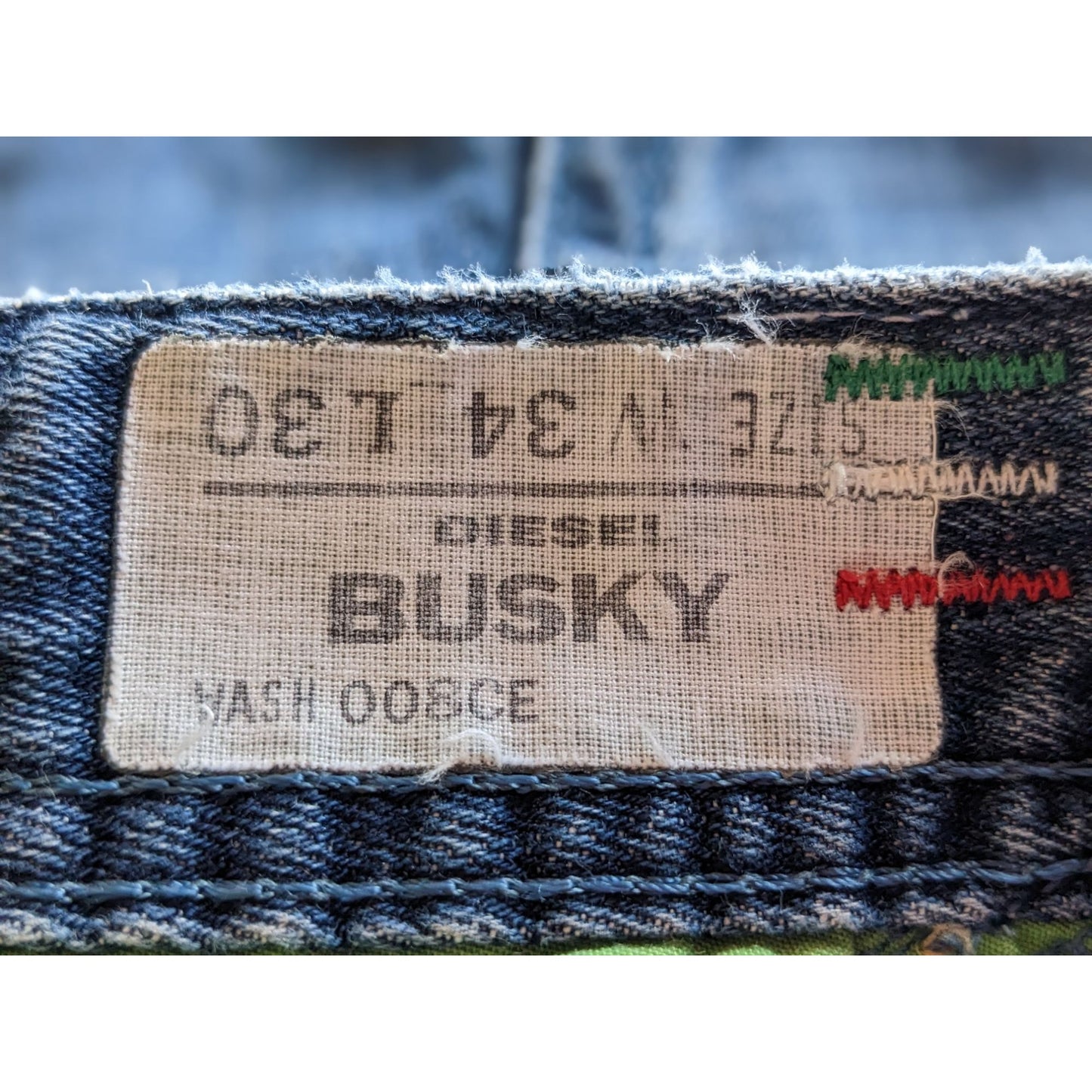 Vintage Y2K DIESEL Men's Busky Jeans 34x30 Straight Leg, Lime Green Interior ~2006