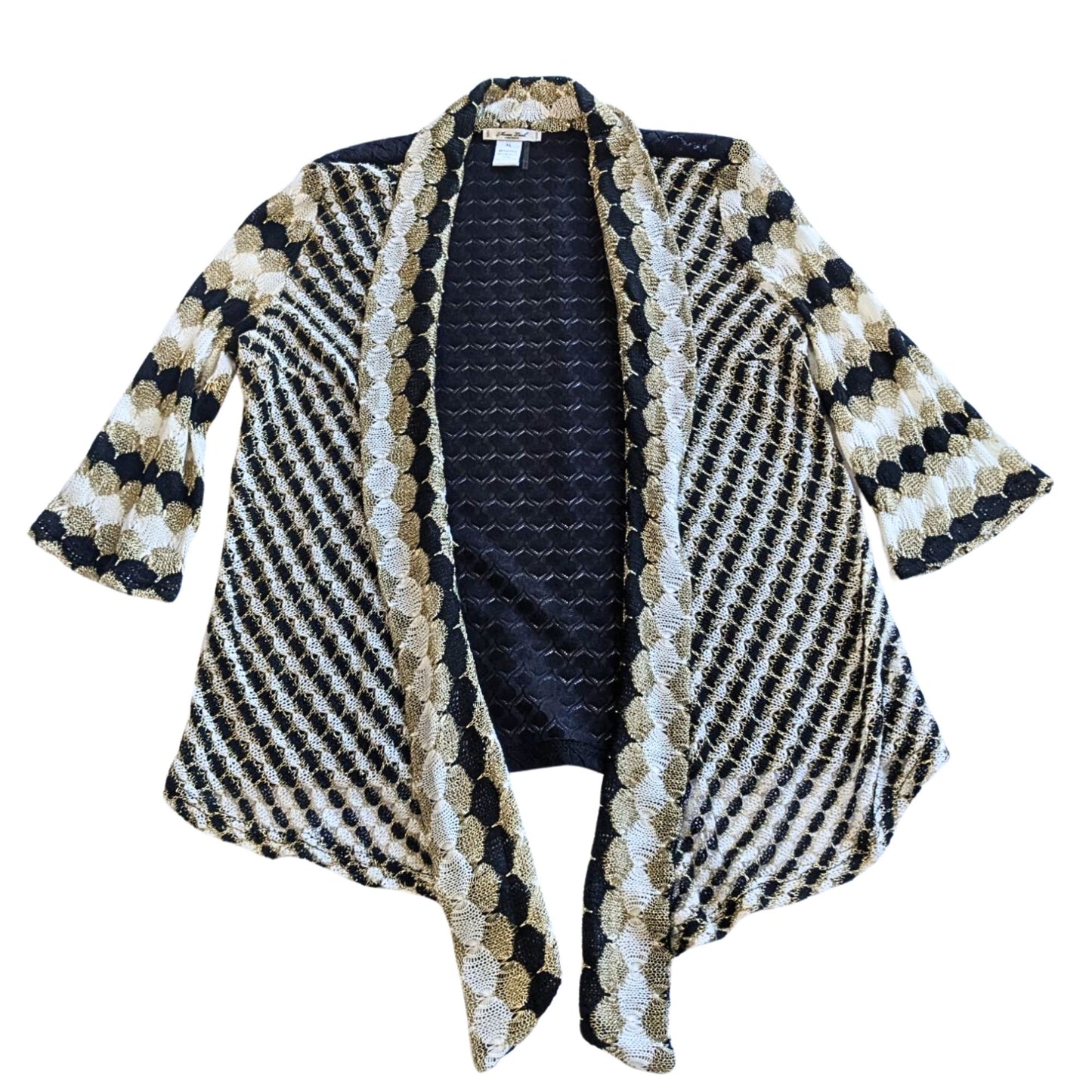 Vintage 90s MONA LEAH COUTURE Metallic Open Knit Semi-Sheer Cardigan Size XL