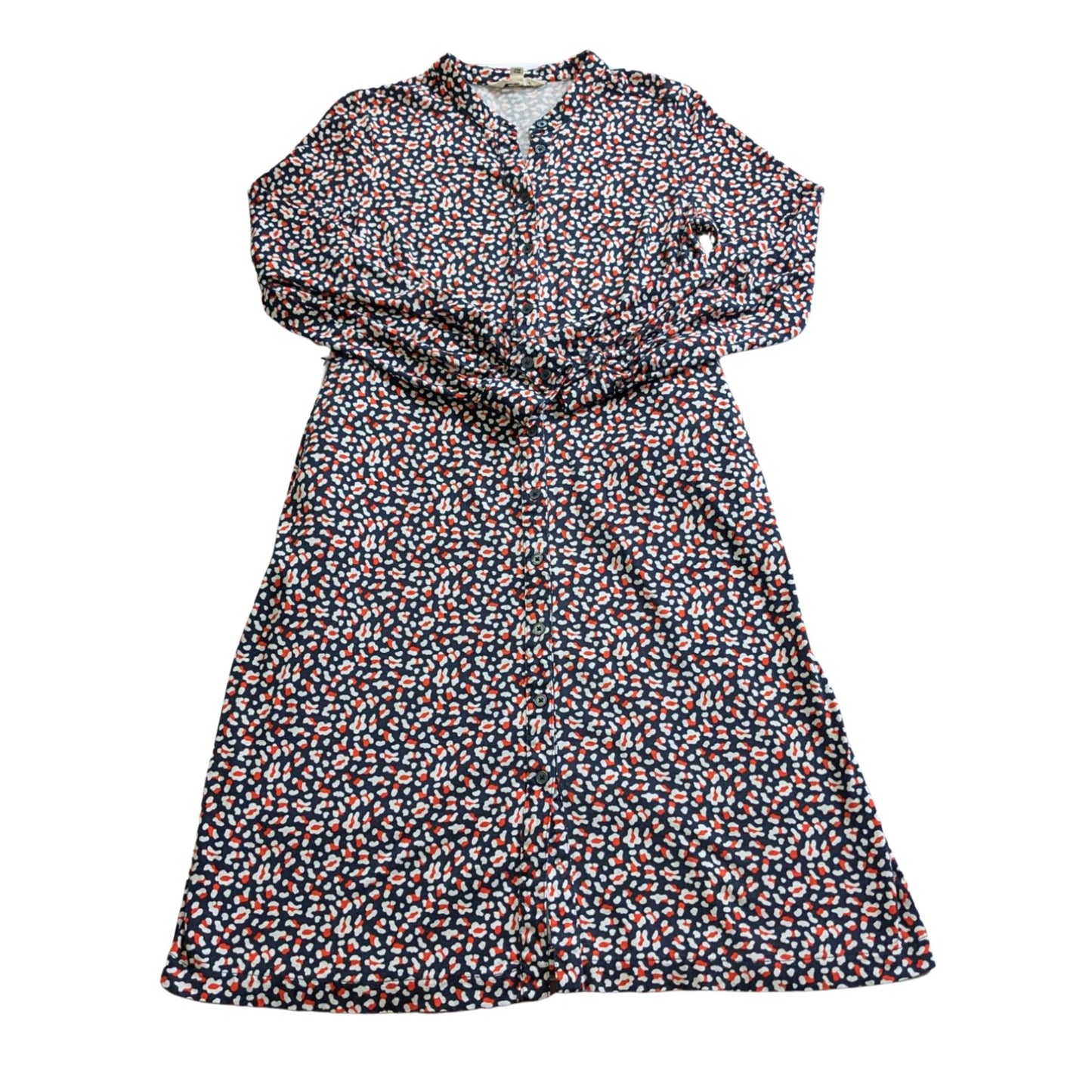 BODEN Julia Rare Navy Animal Print Tencel Blend Button Jersey Shirt Dress Sz 8R
