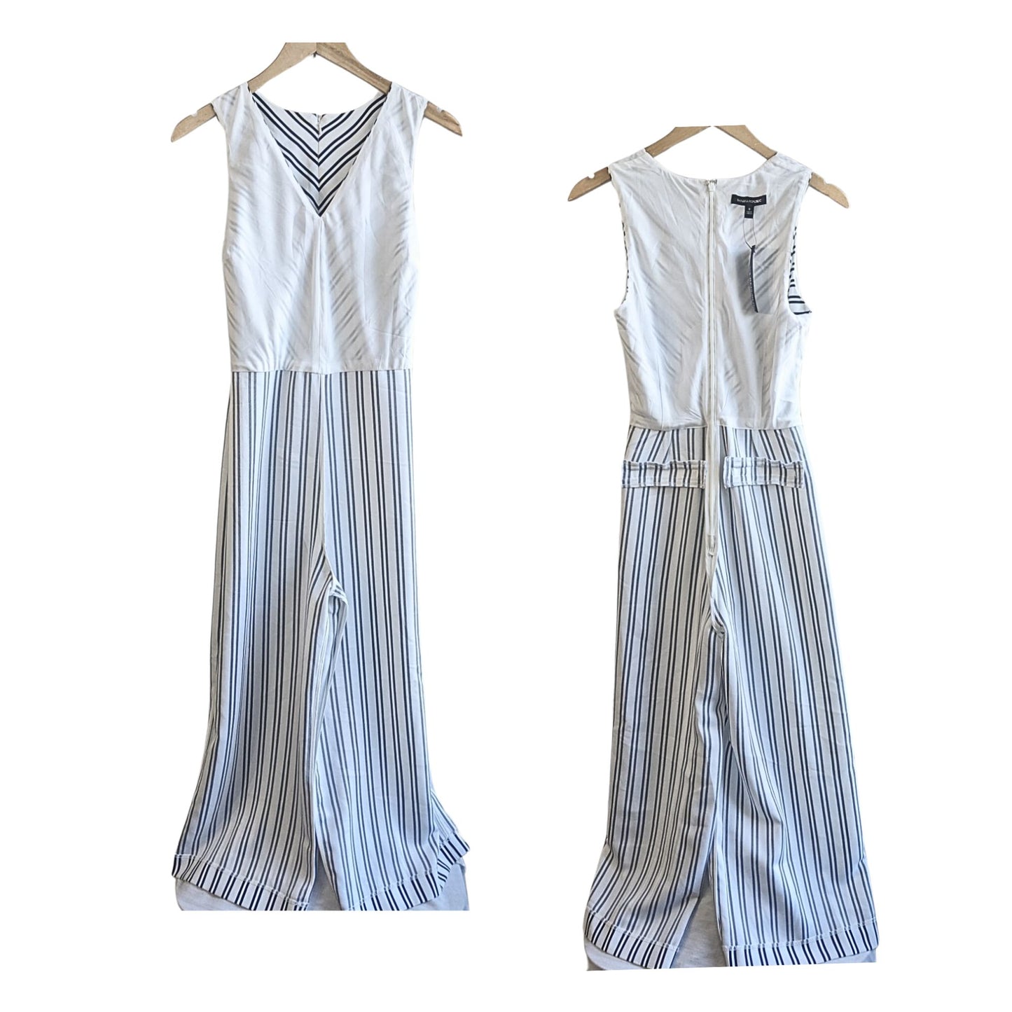 NWT BANANA REPUBLIC White & Black Chevron Wide-Leg Belted Cropped Jumpsuit Sz 8