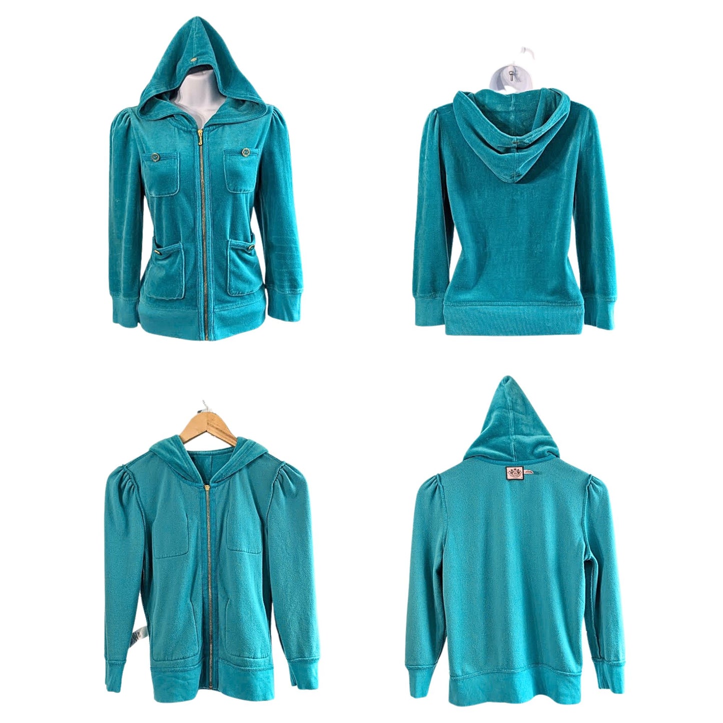 Vtg Y2k JUICY COUTURE 4pc Teal Gold Polly Pocket Velour Matching Shorts Set Sz S