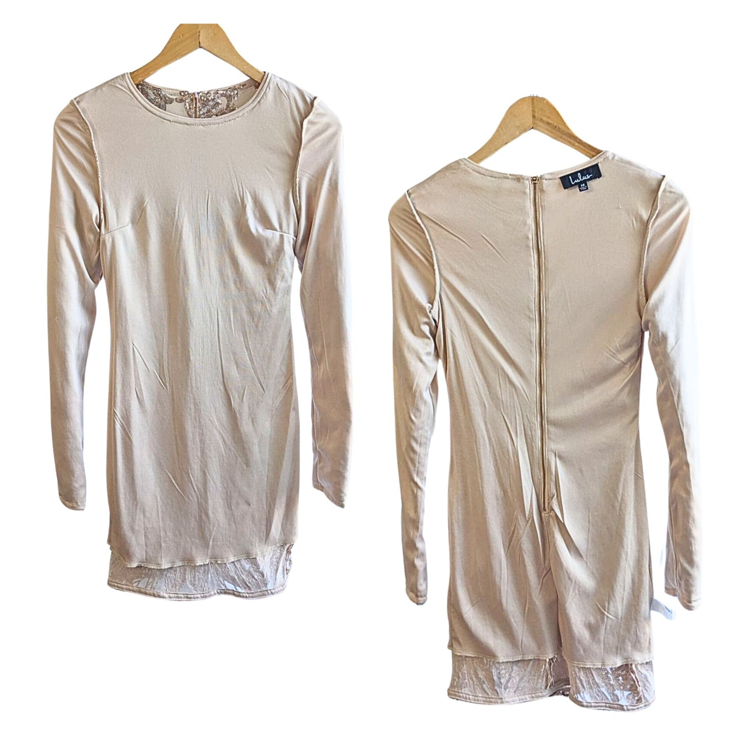 LULUS Mirasol Rose Gold Sequin Long Sleeve Bodycon Mini Dress Size XS