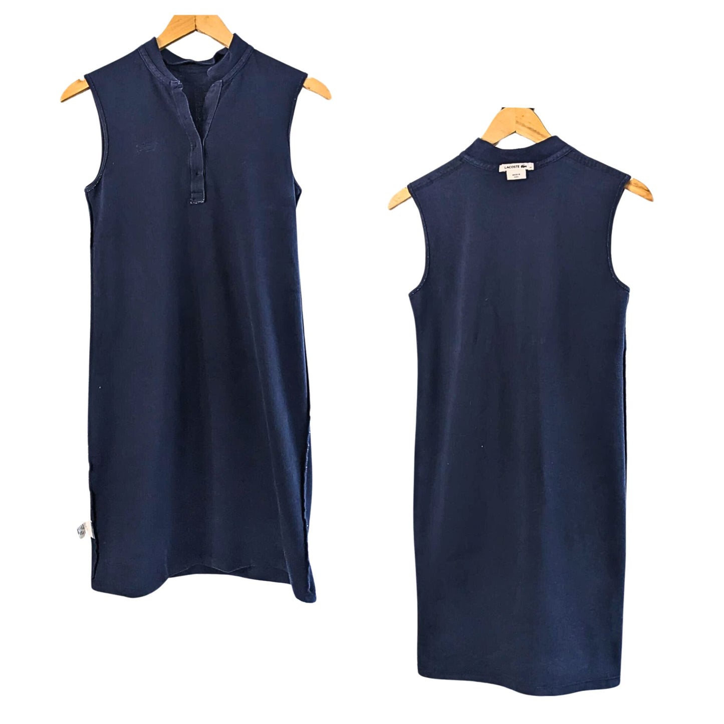 NWOT LACOSTE Navy 100% Cotton Micro Piqué Sleeveless Polo Mini Dress Size 34/S