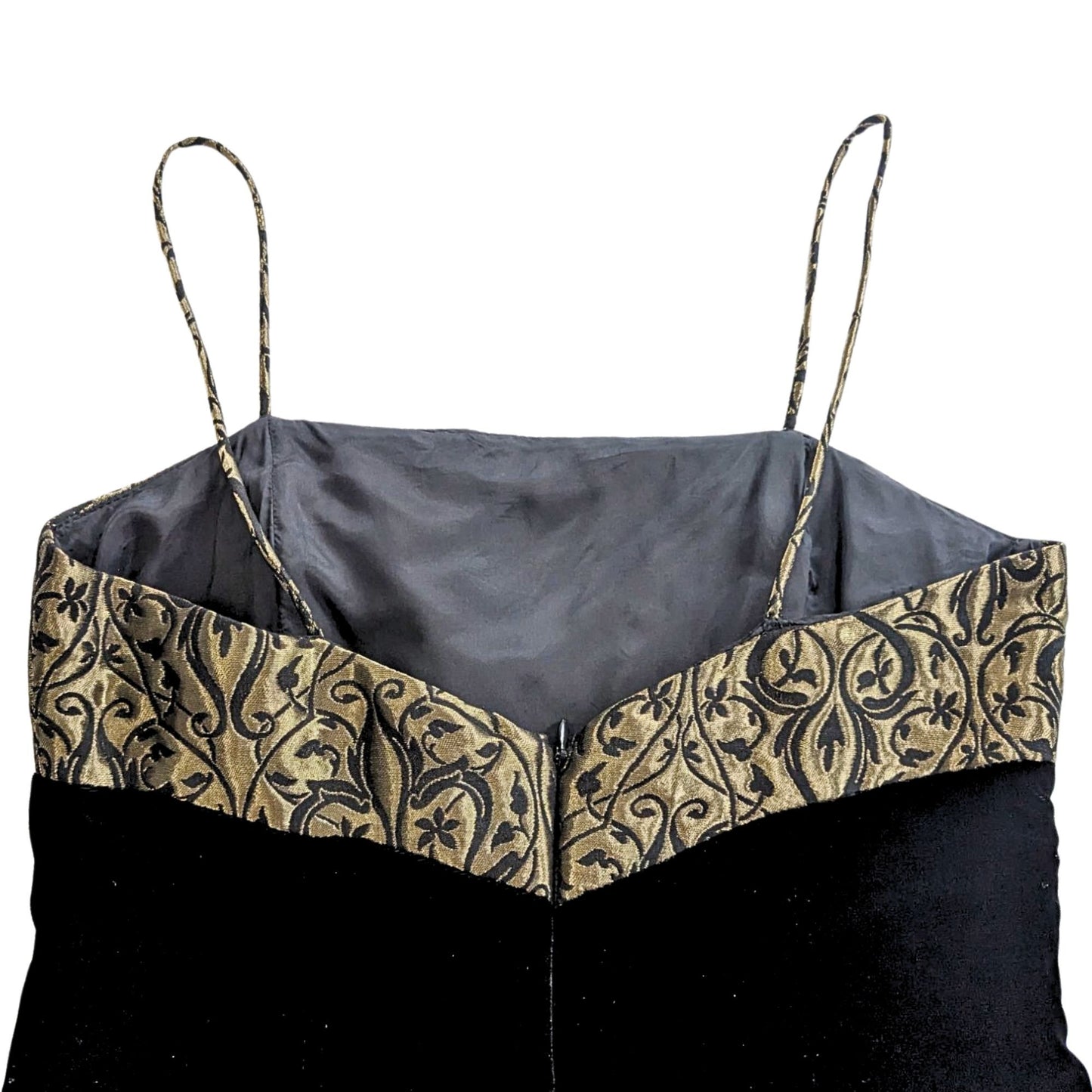Vintage Y2K TAHARI Black Velvet Gold Lurex Brocade Mini Slip Dress Size 4
