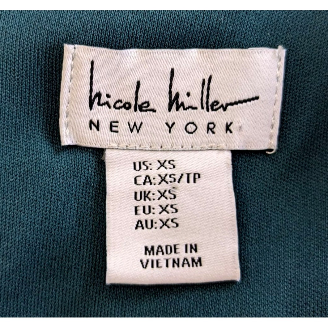 NICOLE MILLER New York Green Paint Swatch Long Sleeve Dress Ruffled Skirt Size XS