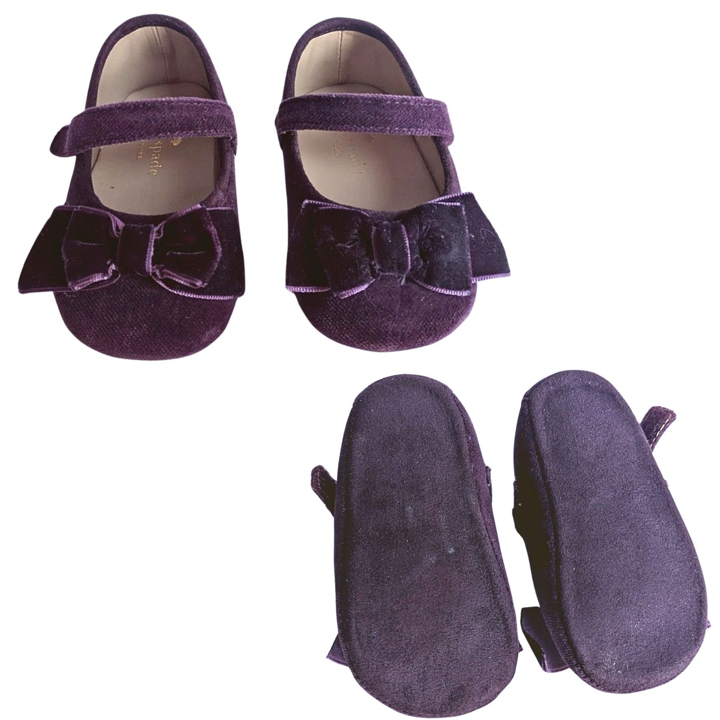 KATE SPADE Velvet Mary Janes with Bow in Midnight Wine Purple Size 3-6 months