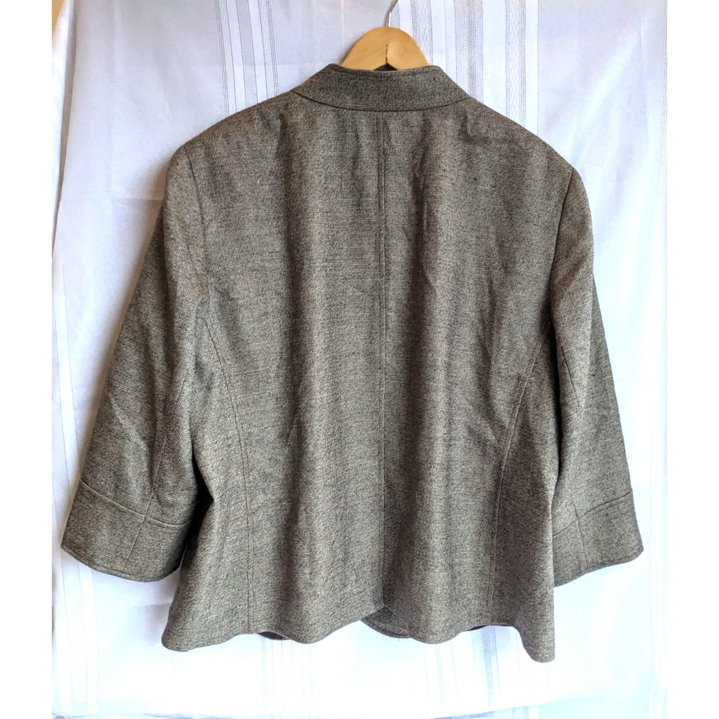 Vintage Y2K LAFAYETTE 148 NEW YORK Tan Tweed Wool Mandarin Jacket Size XL