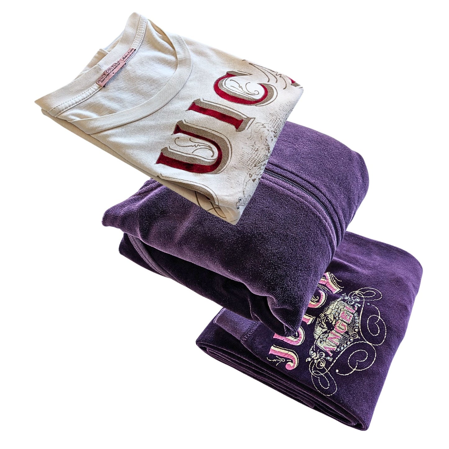 Vintage Y2K JUICY COUTURE 3-pc Sparkly Purple Angel Velour Matching Set Size M/L