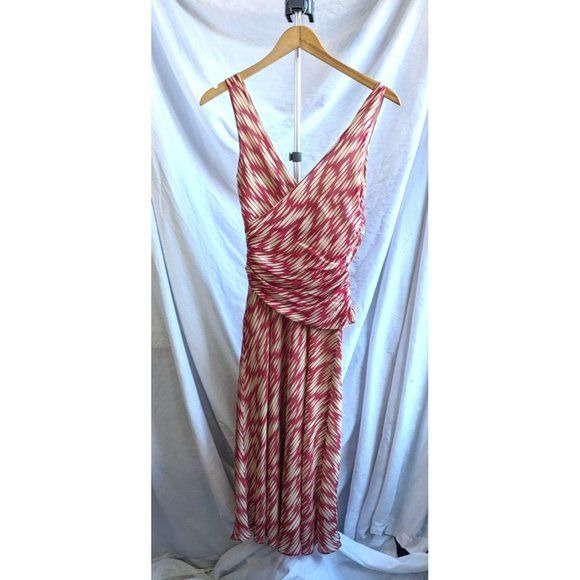 Vintage Y2K J.CREW Red & Cream Silk Sun Dress Abstract Faux Wrap Sleeveless Size
