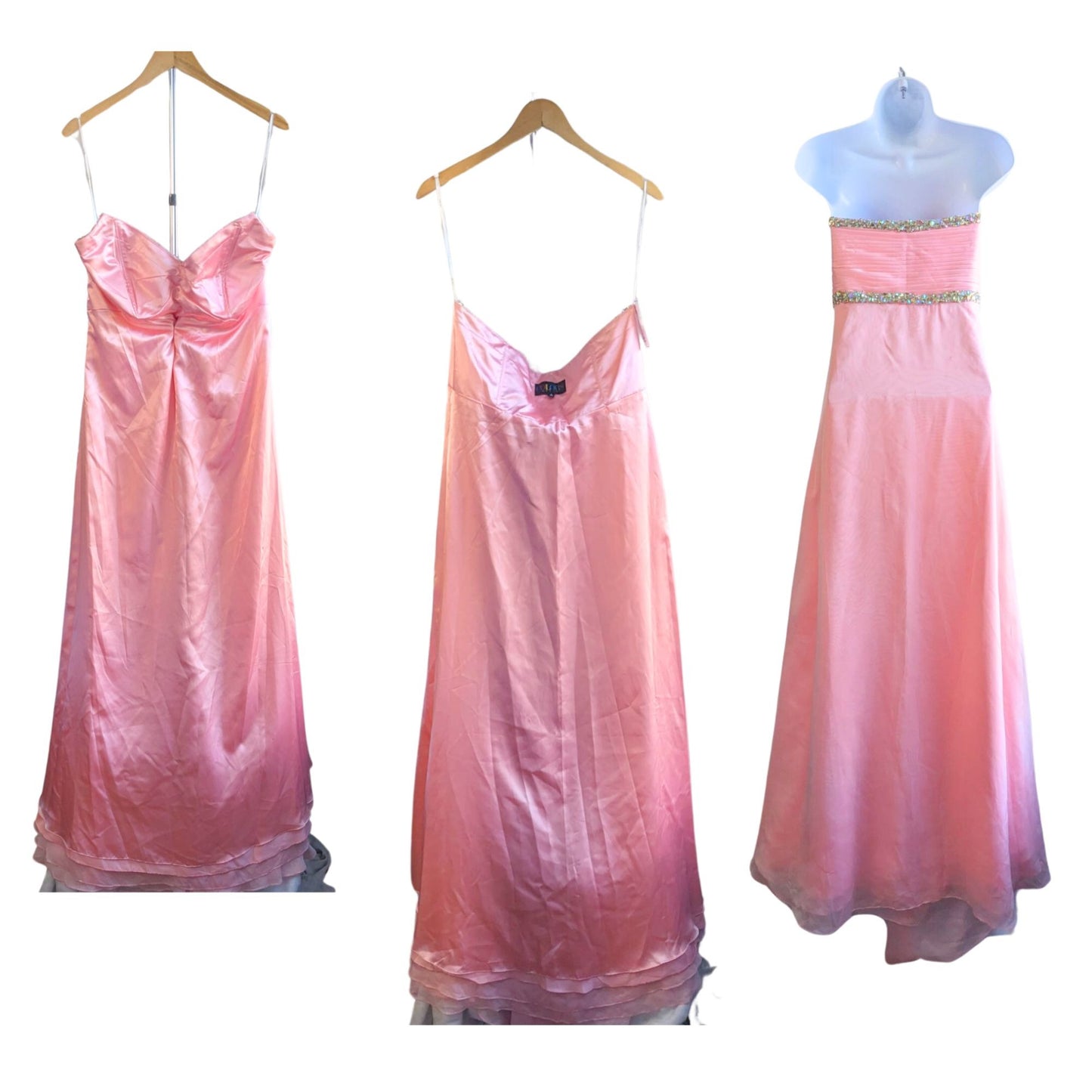 NWT COLORS DRESS Pink Embellished Strapless Sweetheart Chiffon Gown 0684 Size 16