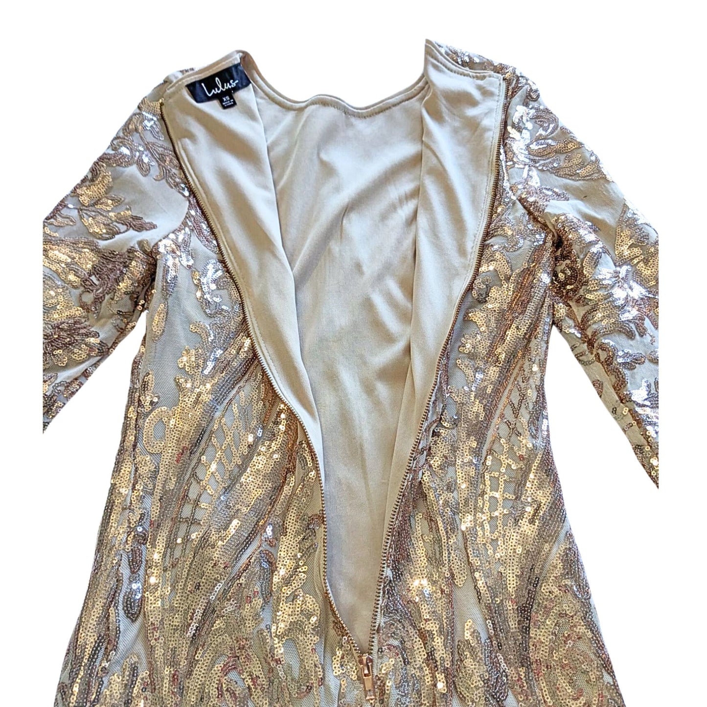 LULUS Mirasol Rose Gold Sequin Long Sleeve Bodycon Mini Dress Size XS